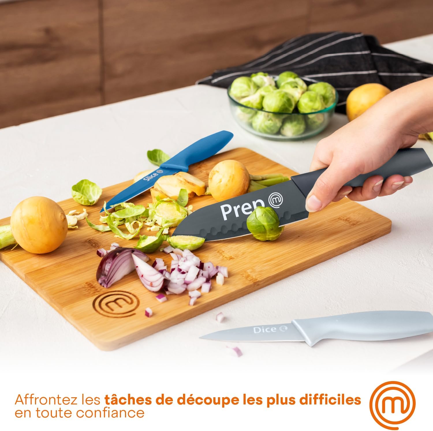 MasterChef - Nordic Collection - 3 pièces - couteaux inox cuisine, lames antiadhésives, poignées ergonomiques