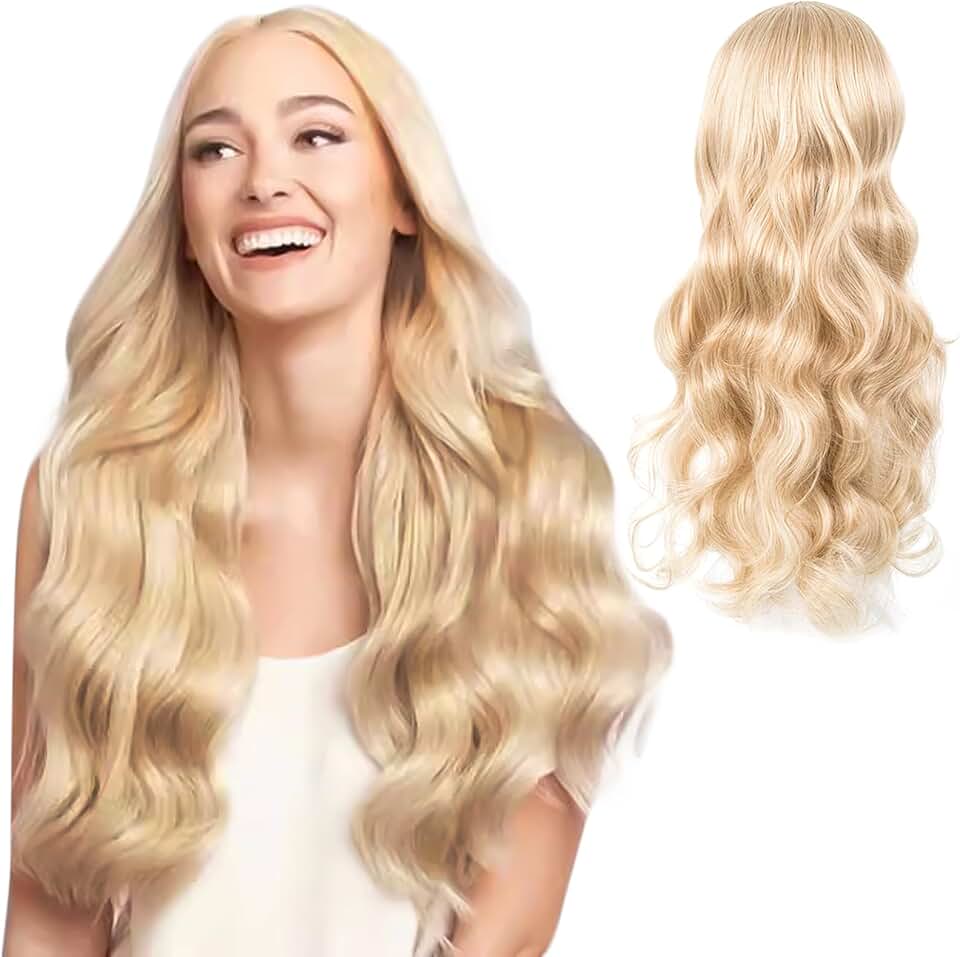 Longue Perruque - ondulée blonde 70cm - raie moyenne, synthétique