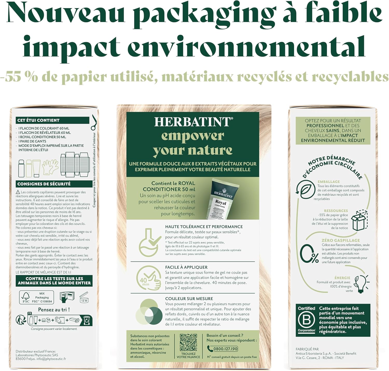 Herbatint - coloration permanente 10N - 170ml - sans ammoniaque, 100% couvrant, 8 extraits bio