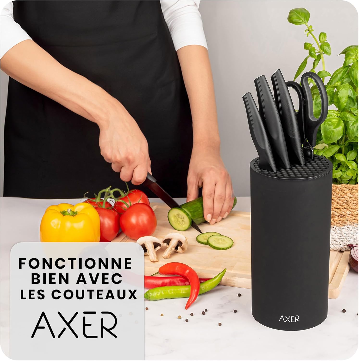 Porte couteaux cuisine vide noir - grand format - range plus de 8 couteaux