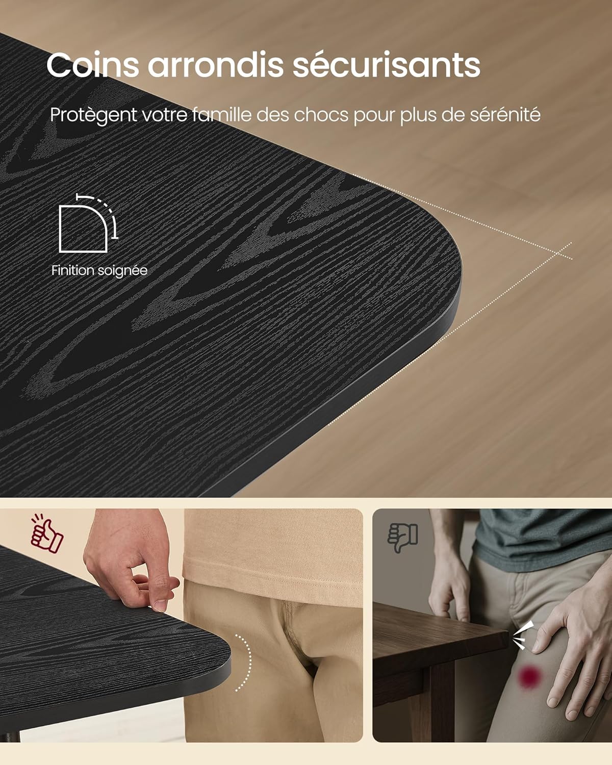 VASAGLE - table extensible design épuré 120kg noir bois KDT090BA02V1