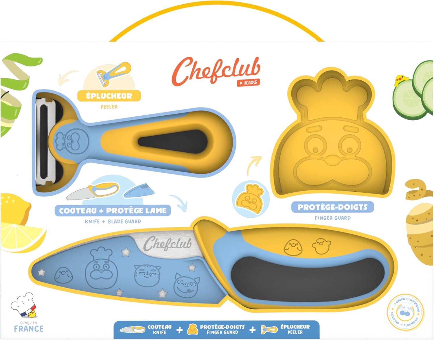 Chefclub - Coffret Kids - couteau éplucheur inox, manches soft, sécurité enfant