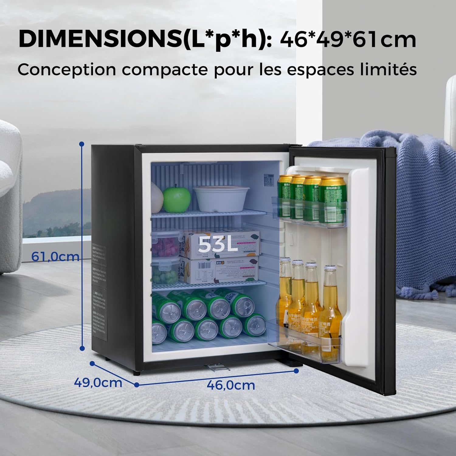 Smad - Frigo camping 53L - porte réversible, serrure, 12V/220V, silencieux