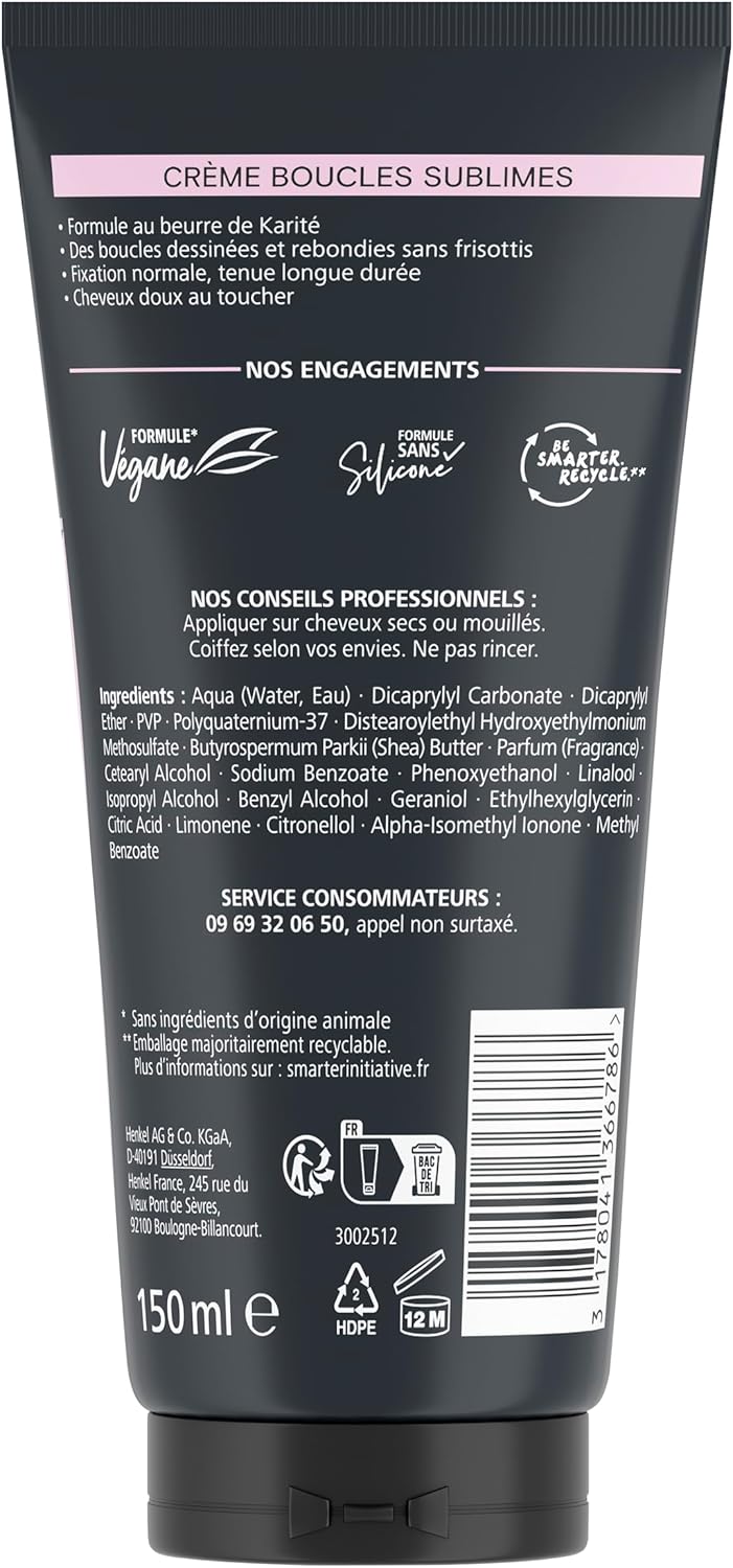Schwarzkopf - Crème Boucles Sublimes - 150ml x2 - anti-frisottis, beurre de karité, fixation normale