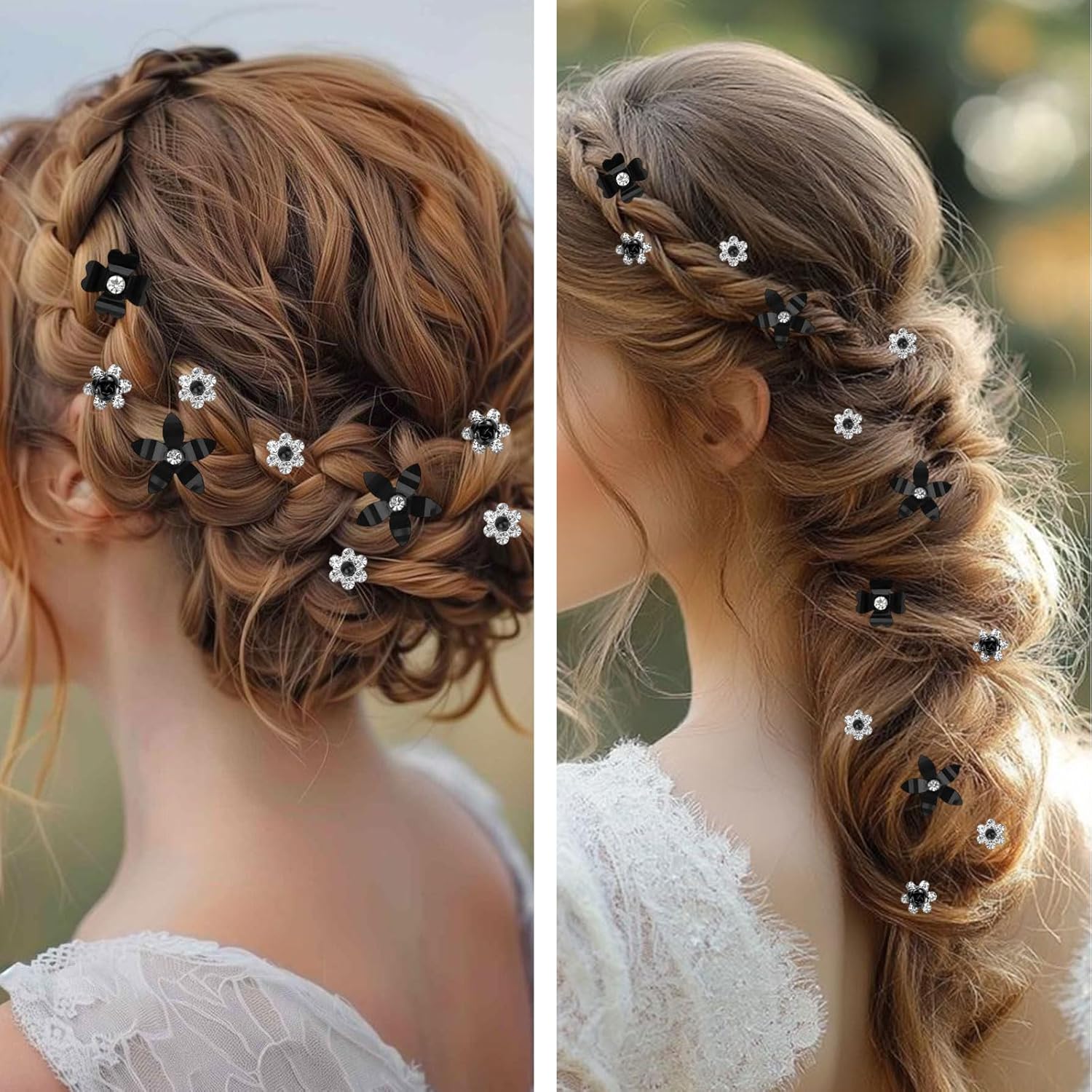 Lot de pinces à cheveux - mini strass fleurs - 20 pièces - accessoires mariage femmes, 4 motifs