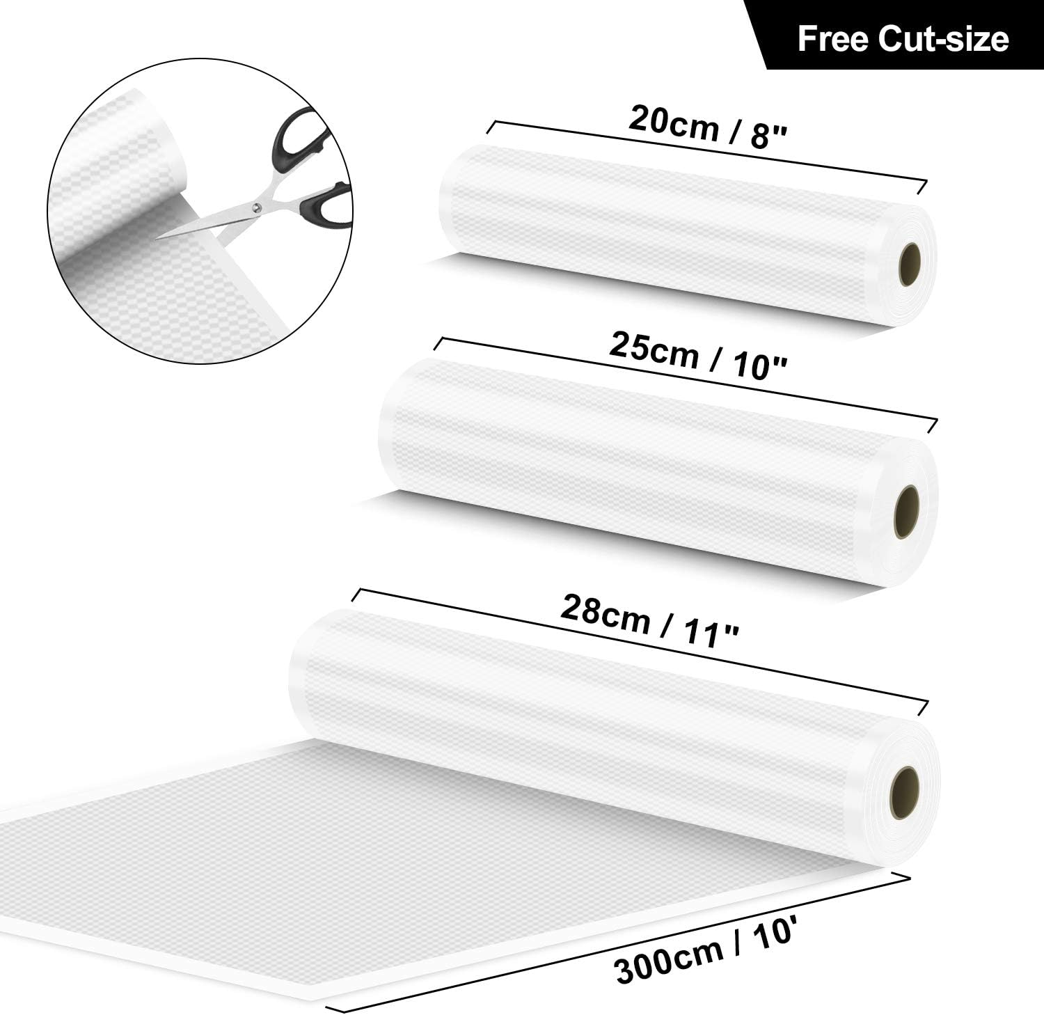 Rouleau sous vide alimentaire – 3 tailles 28/25/20x300cm – sans BPA, compatible toutes machines