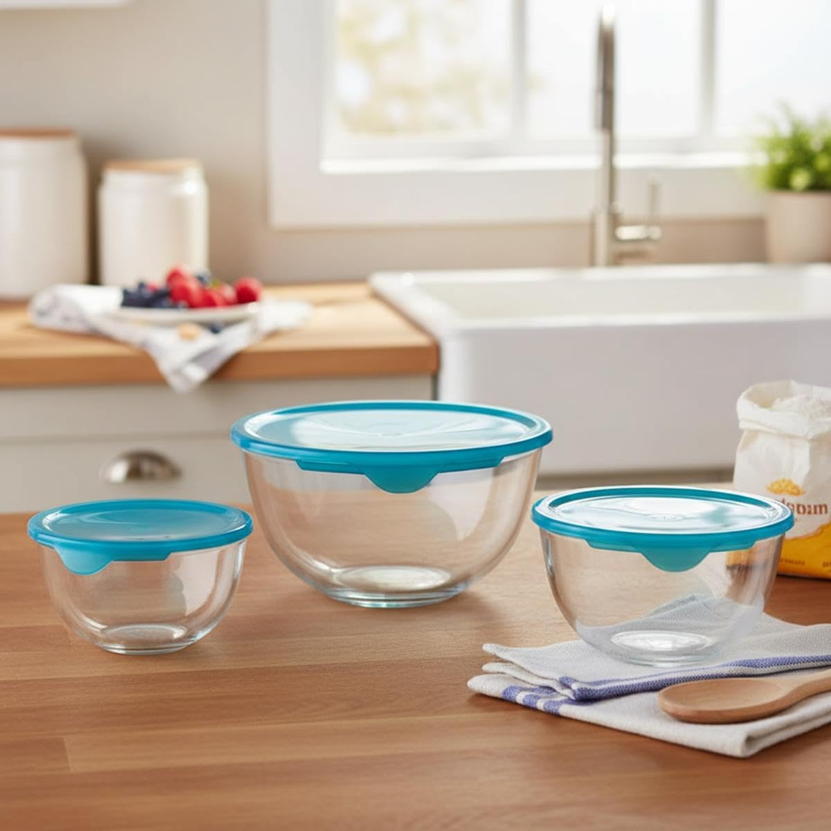 Pyrex - Bol avec couvercle - 2L - verre borosilicate résistant, vert