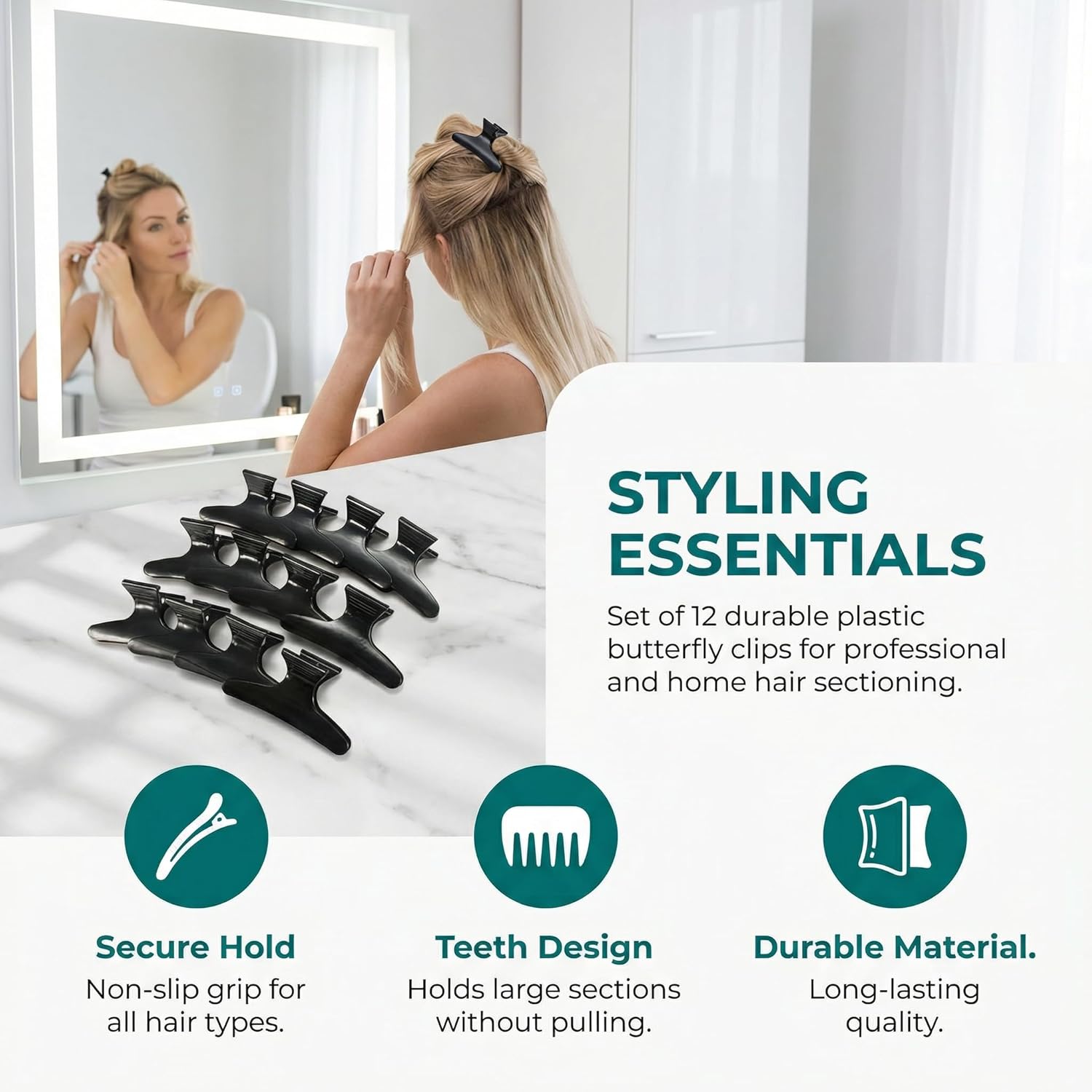 Grapelet - pince à cheveux papillon - 12x - plastique noir, coiffure filles