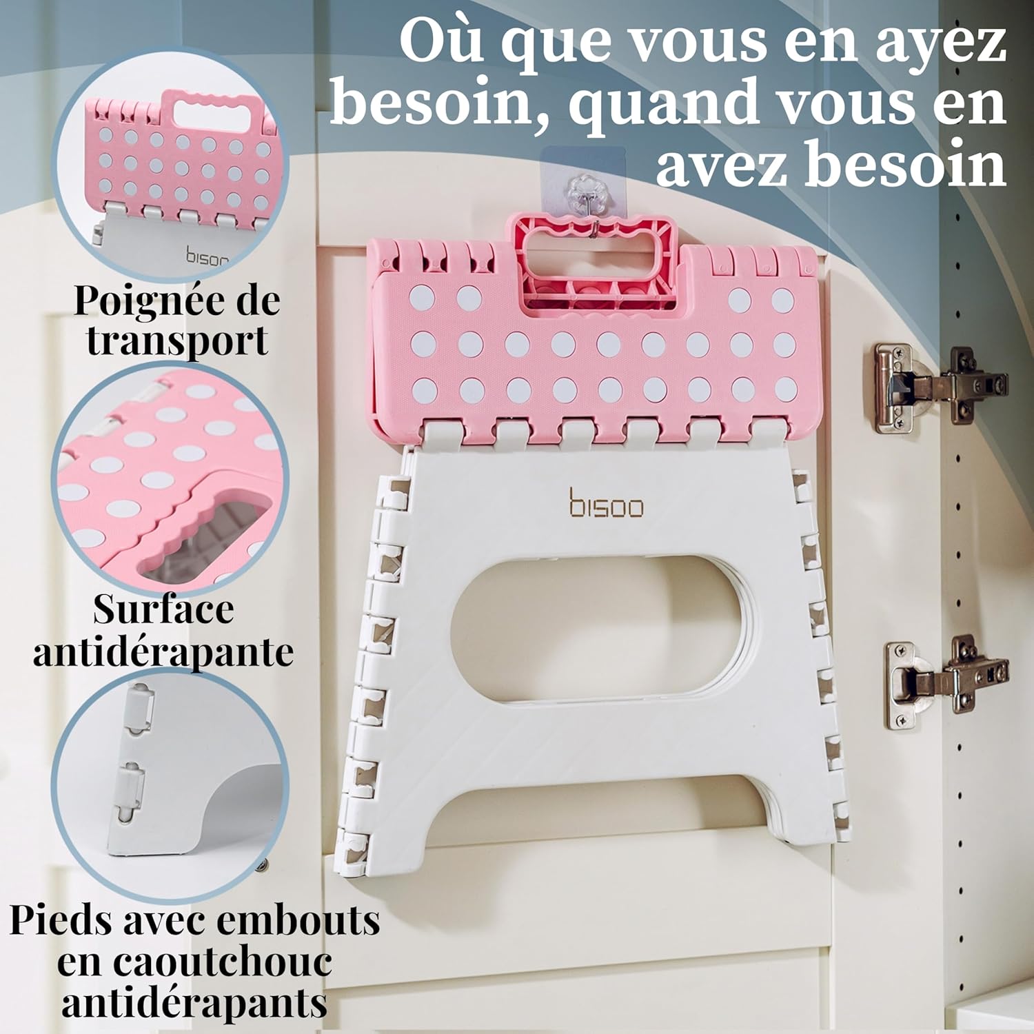 Bisoo - Tabouret pliable enfant - 22cm - marchepied portable WC, rose