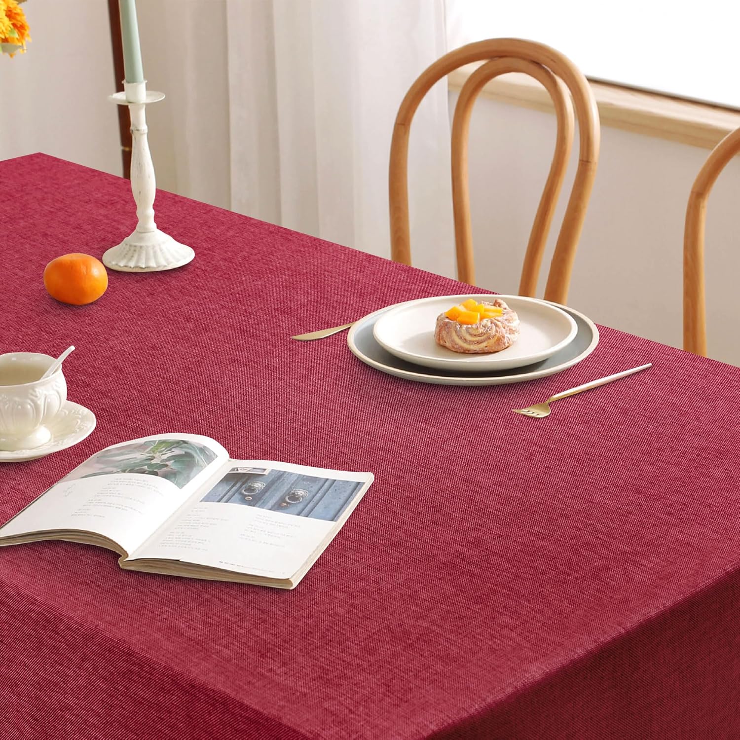 DWCN - nappe rouge lin aspect lavable 135x260cm imperméable