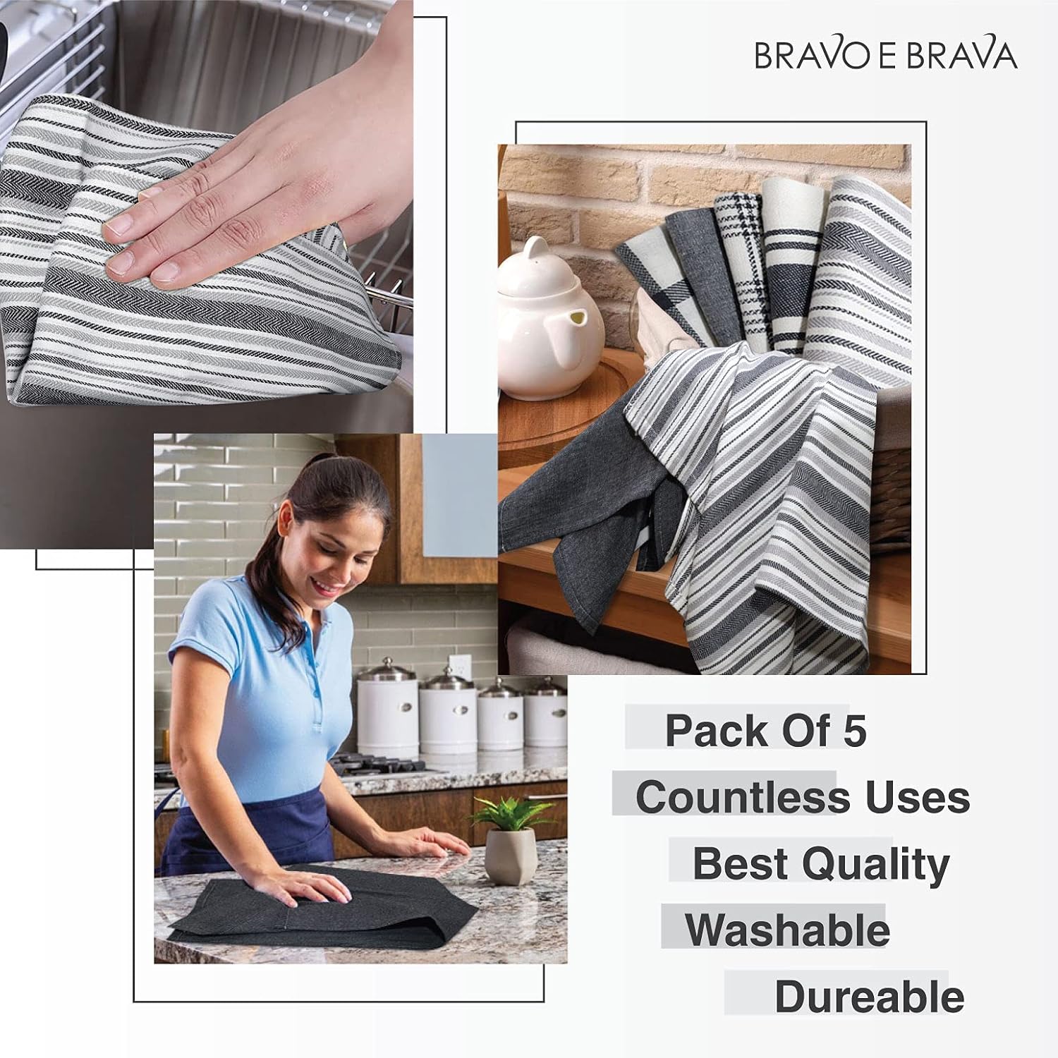 Torchons de cuisine - lot de 5, 100% coton, 45x70 cm, super absorbants