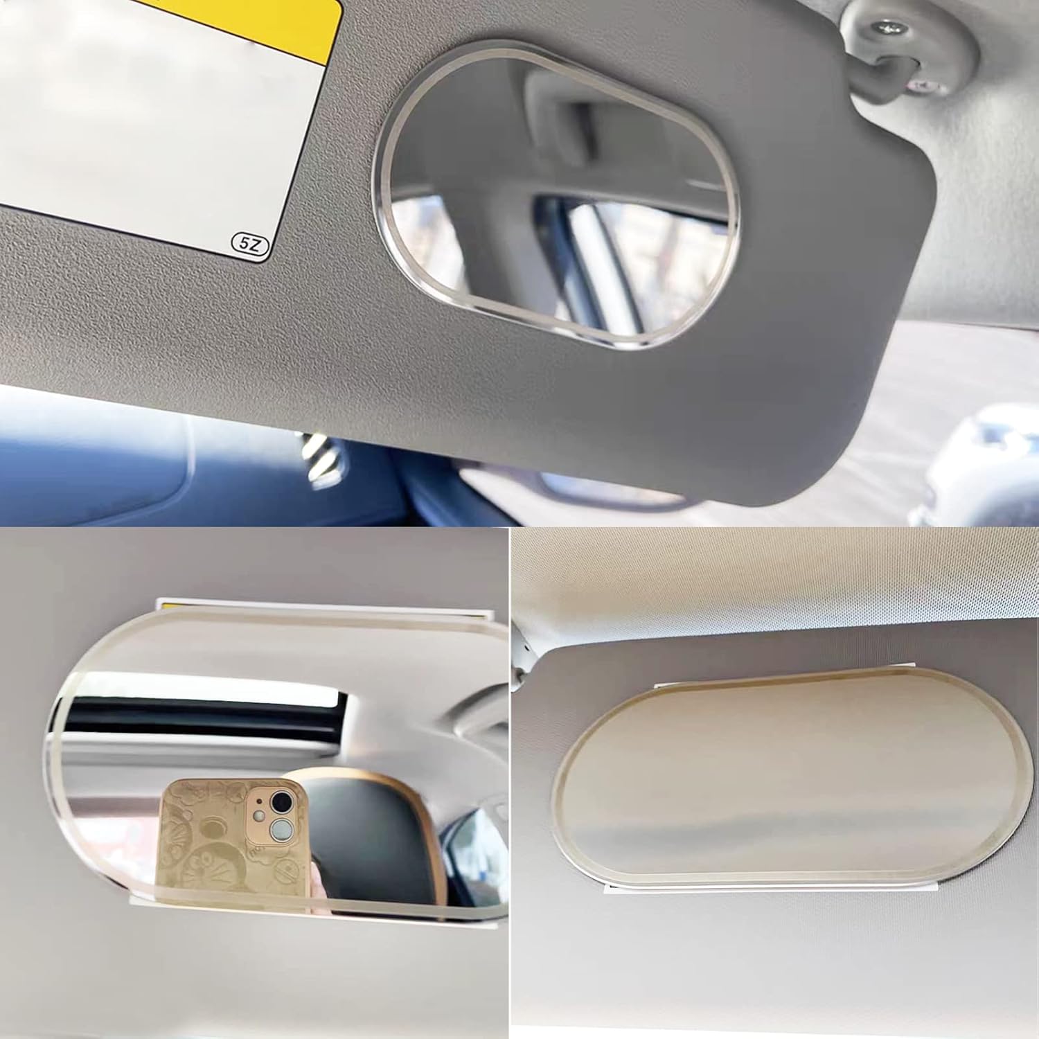 Rétroviseur intérieur voiture - ovale HD inox - miroir maquillage autocollant - accessoires universels -