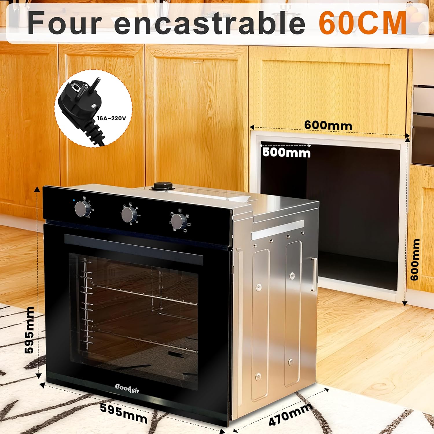 Four encastrable - grande capacité 60L, 2200W, 6 fonctions, minuterie, 60CM-Einbaubackofen