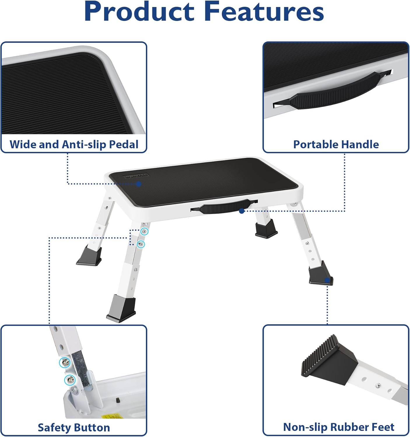 BONTEC - Marchepied pliable 3 marches, 150 kg, antidérapant, compact