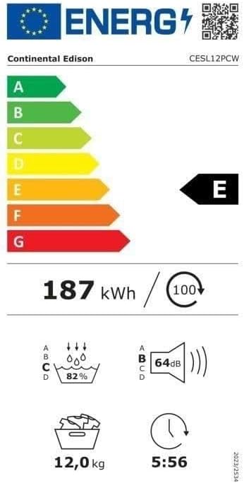 CONTINENTAL EDISON - sèche-linge pompe chaleur 12 kg 60 cm Classe E CESL12PCW