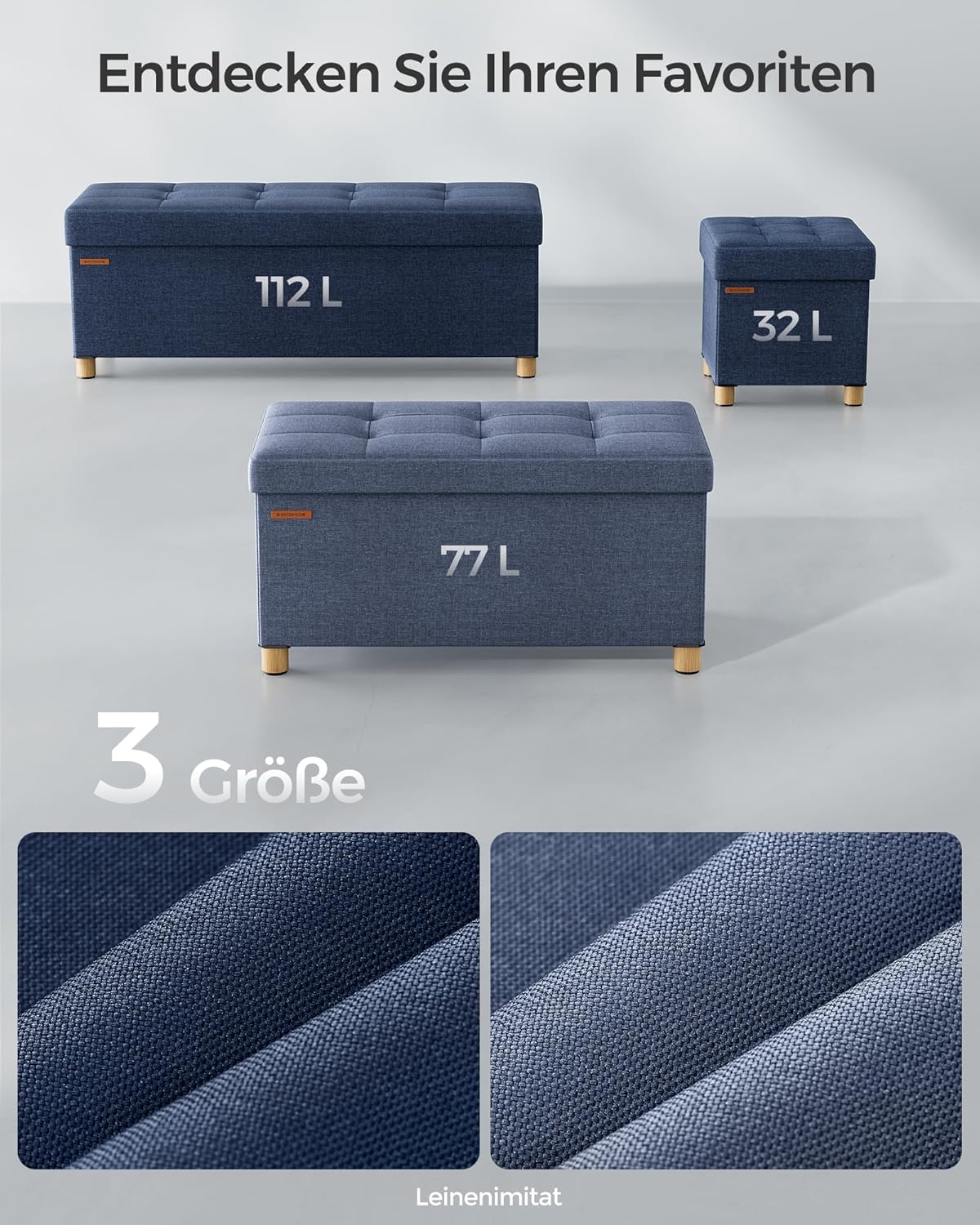 SONGMICS - petit pouf pliable - 38x38x40 cm - rangement robuste, bleu, LSF14IN