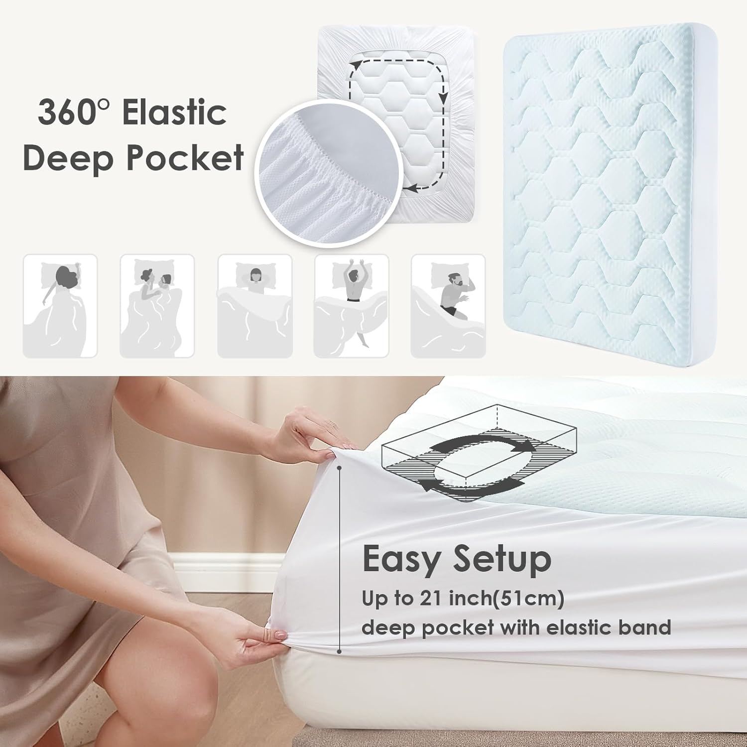 EHEYCIGA - Surmatelas mémoire de forme 140x190, rafraîchissant, poche profonde