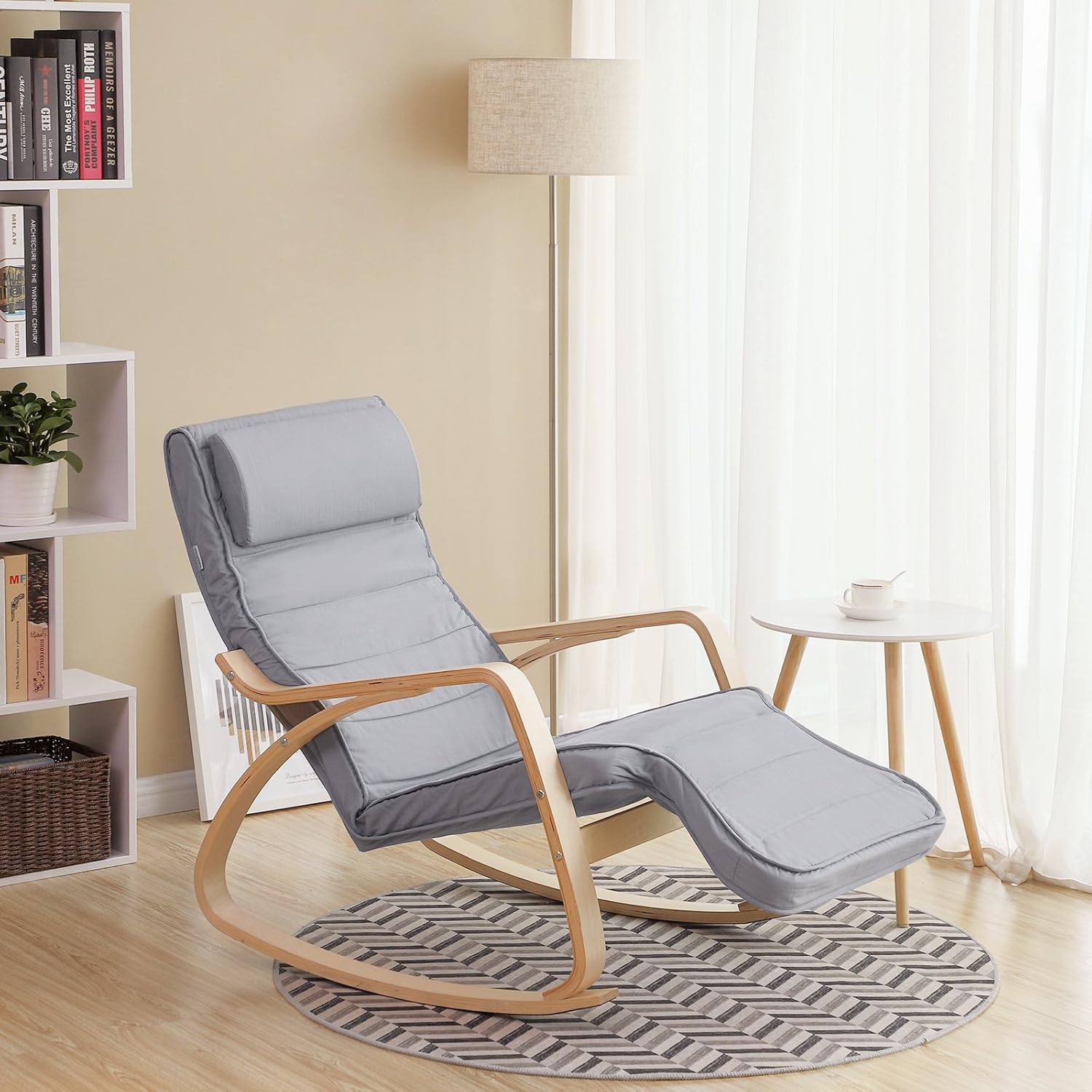 SONGMICS - fauteuil à bascule - 115x67x91 cm - bois, gris, 5 positions, 150kg - LYY42G