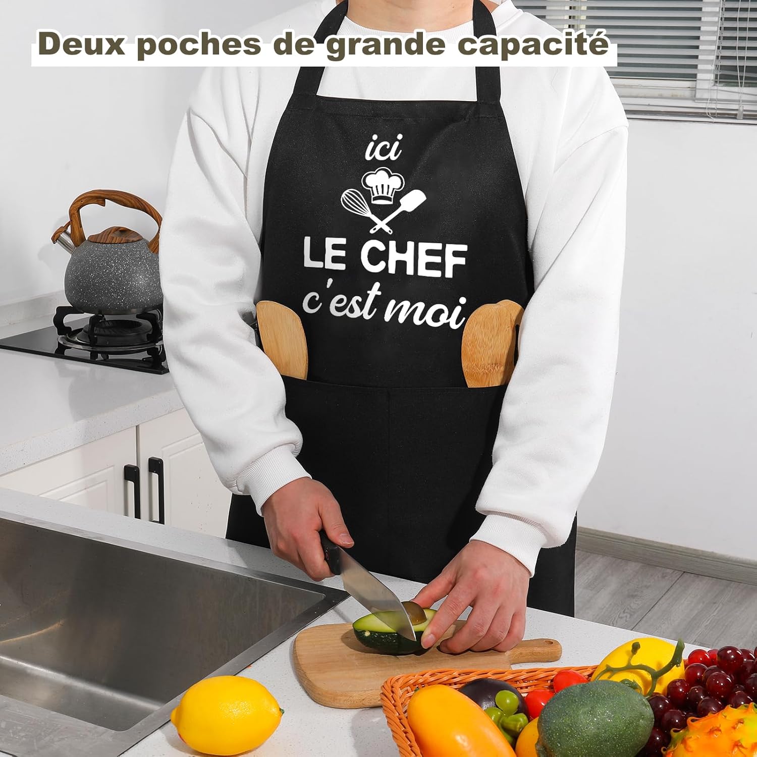 Tablier de cuisine - étanche réglable, poches, cadeau fête des pères