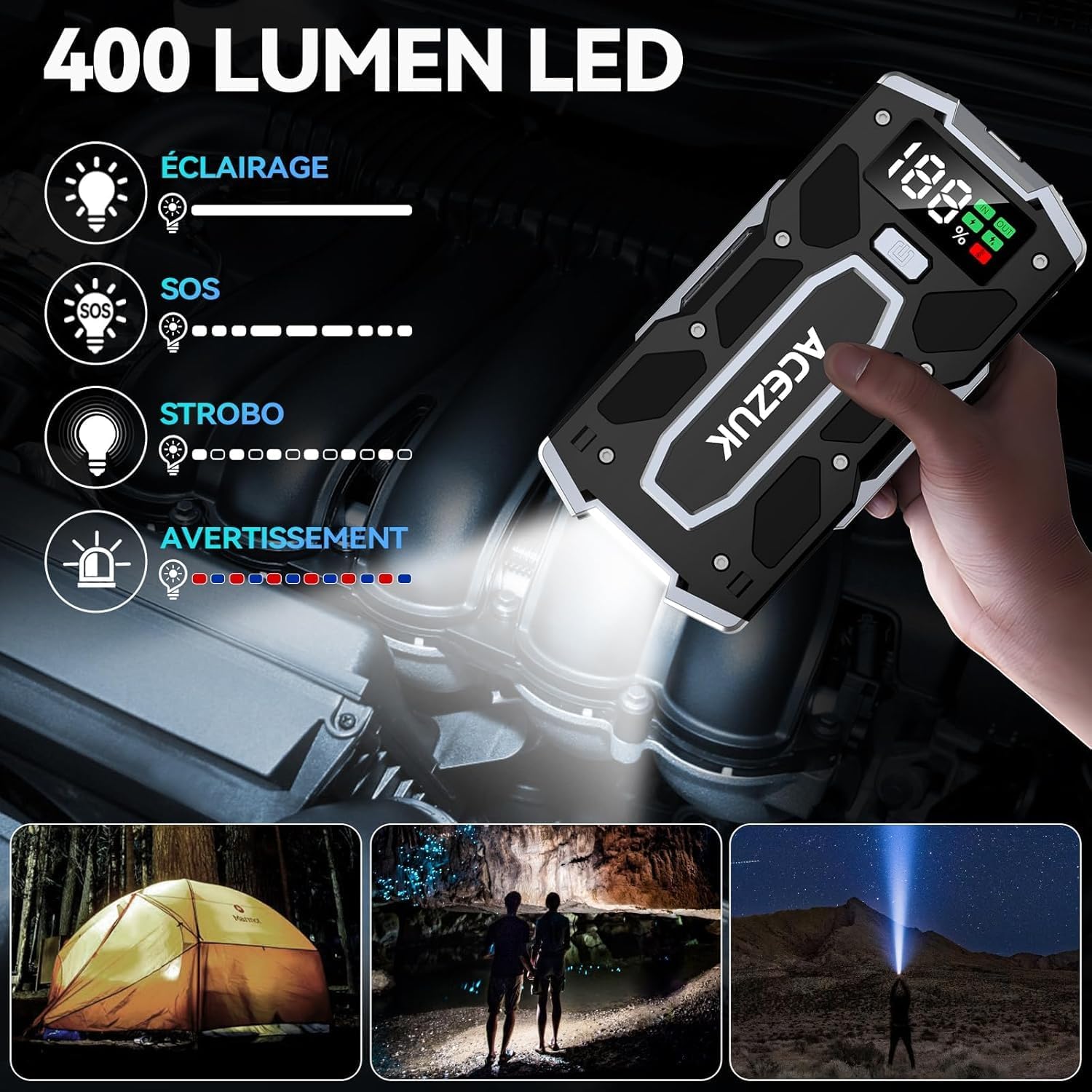 Booster batterie voiture portable, 8000A, 12V, LED, QC3.0, jusqu'à 10L, 8.0LDiesel