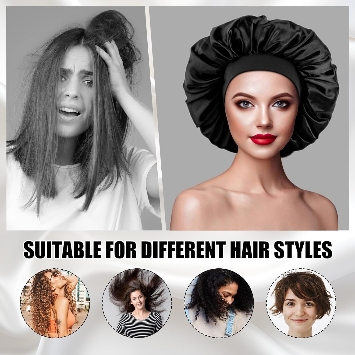 Bonnet Satin Cheveux Nuit - bonnet élastique - soin cheveux - confortable