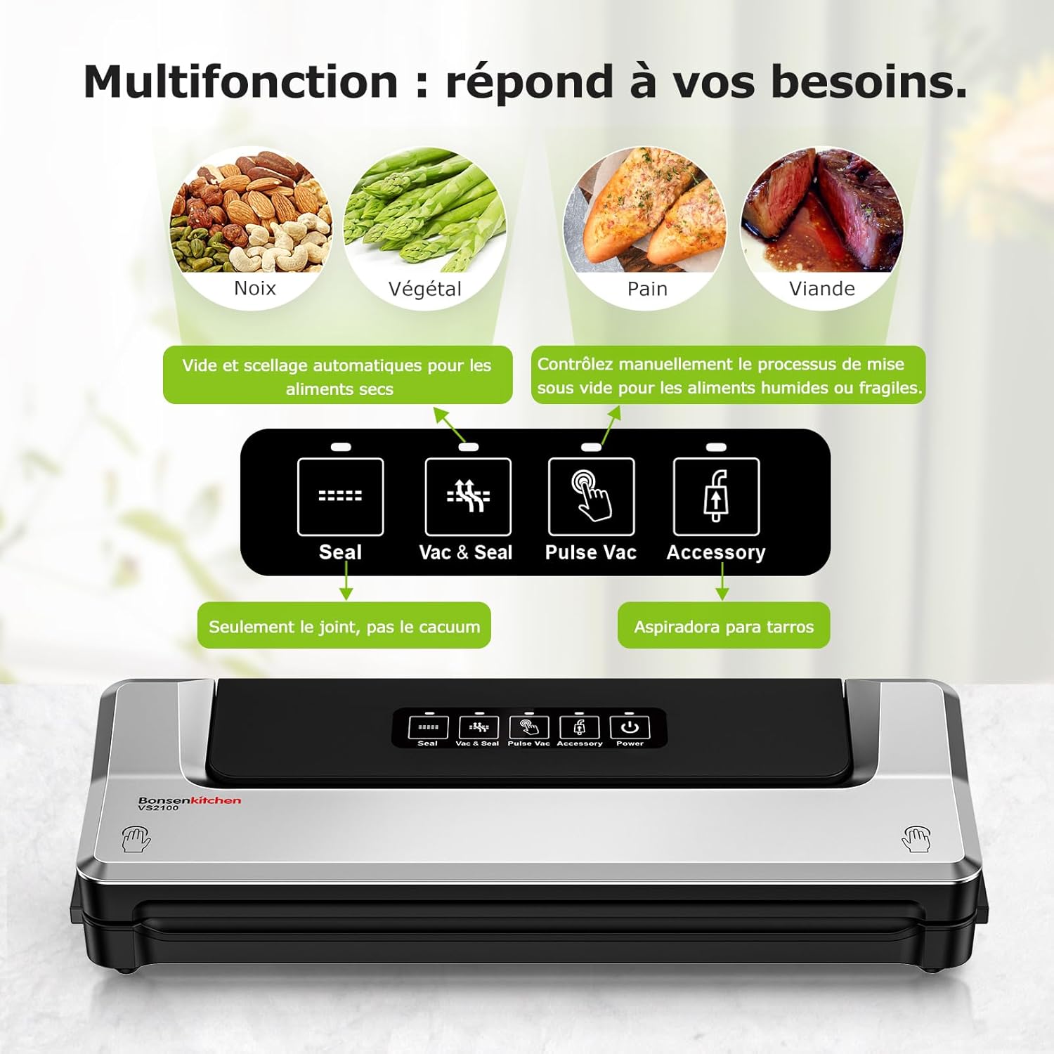 Bonsenkitchen - machine sous vide Y5 - compacte - 5 sacs inclus, mise sous vide facile