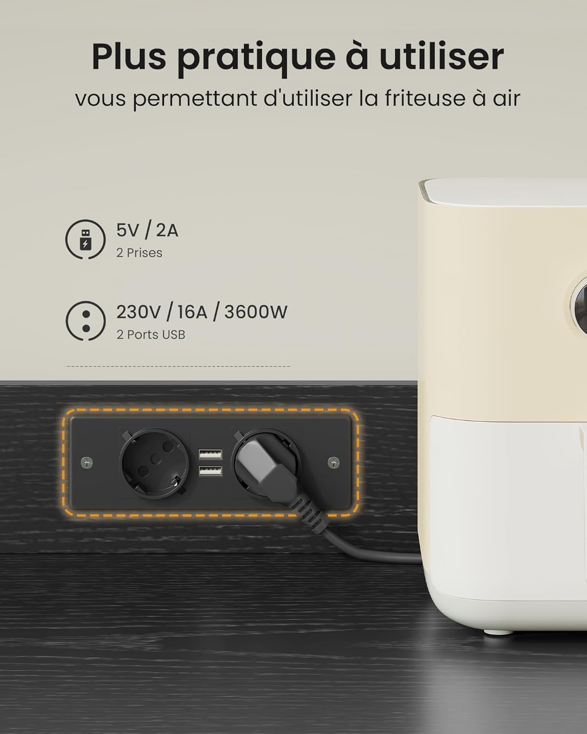 Meuble buffet cuisine - 103,5x40x180 cm - LED, multiprise, rangements