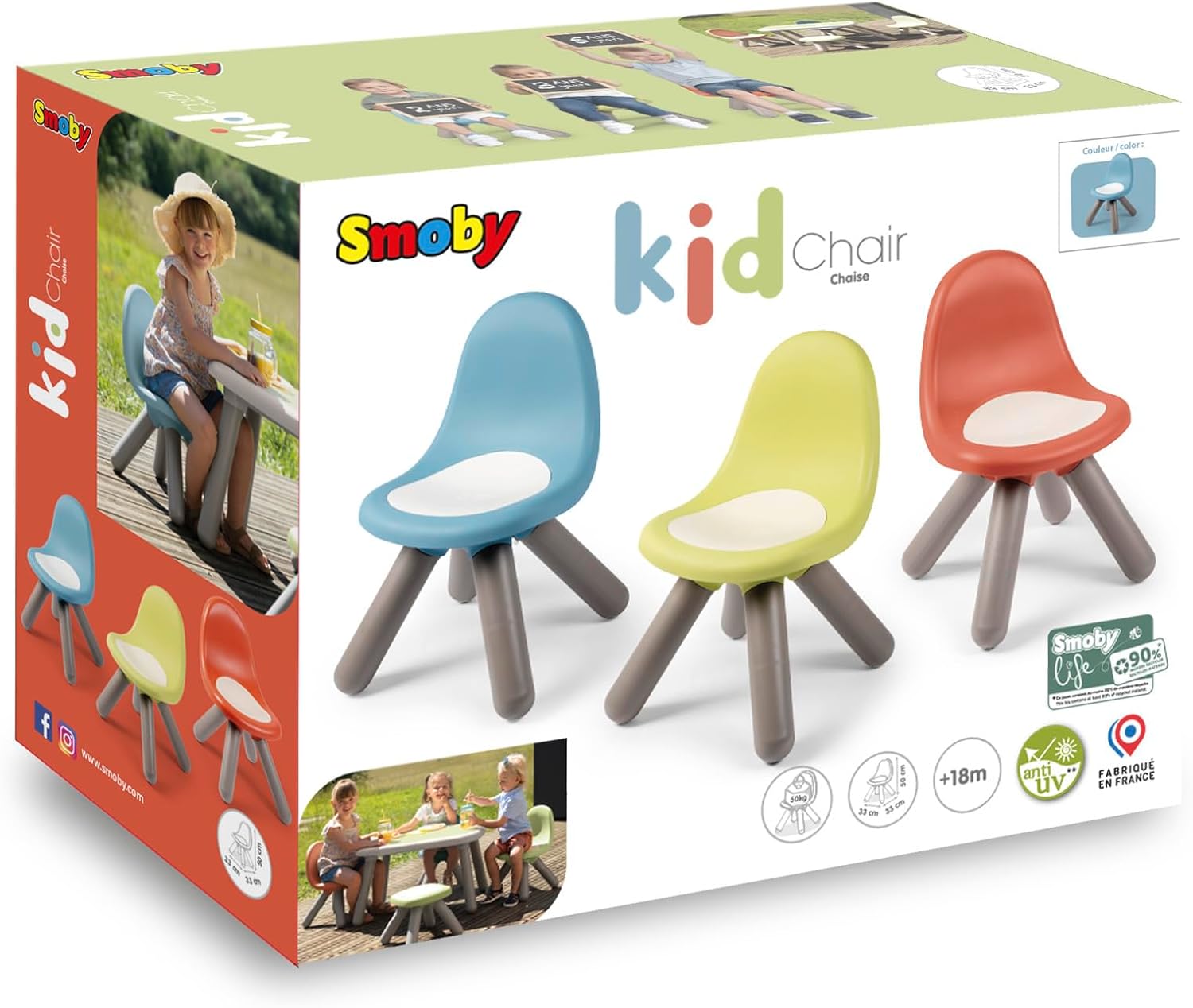 Smoby - Kid Chaise Life bleue - 18 mois+ - intérieur/extérieur, anti-UV, recyclée