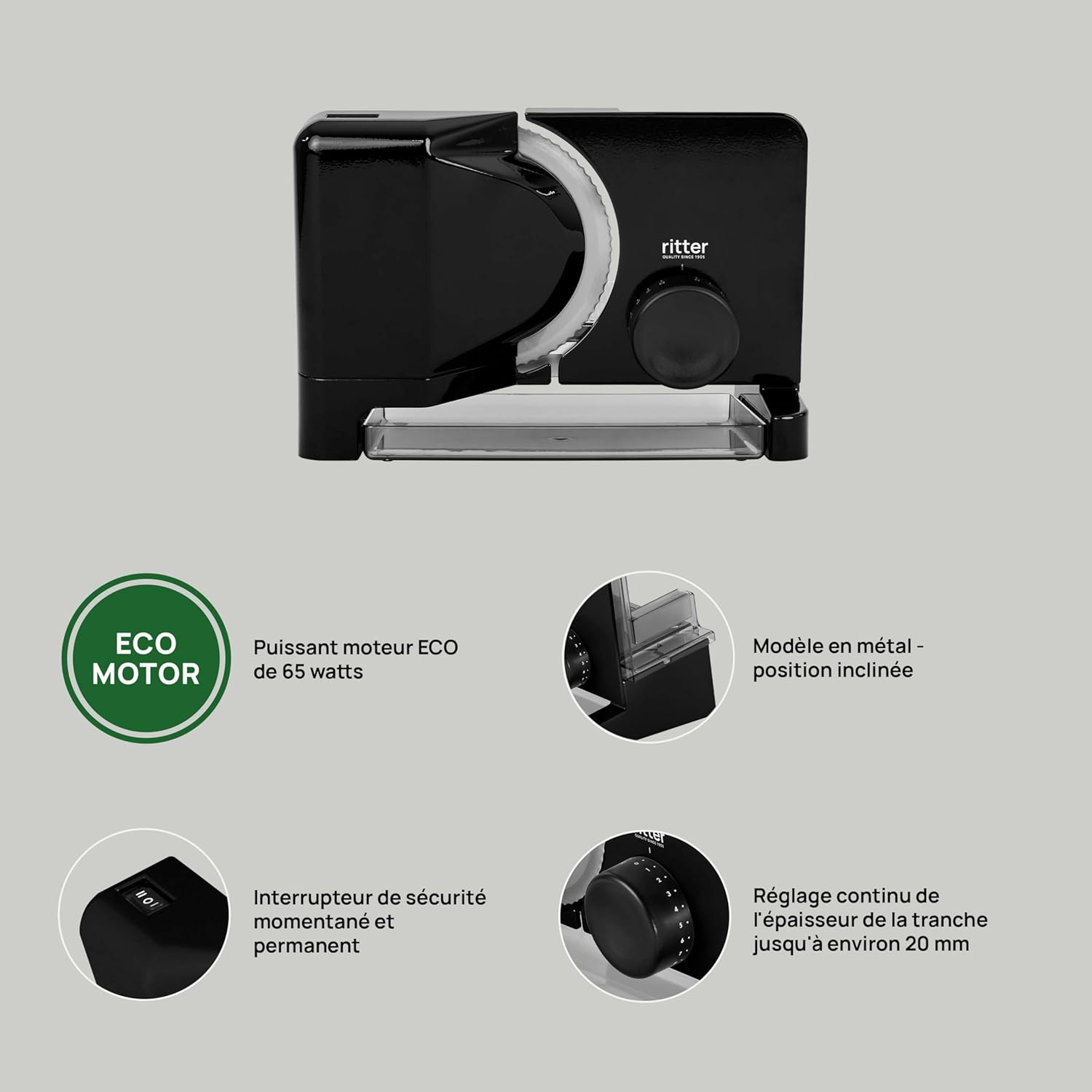 Ritter - Trancheuse E16 - compacte - moteur ECO, noire, fabrication allemande