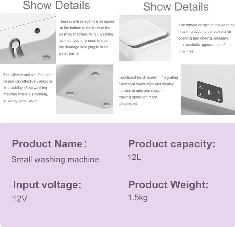 Mini lave-linge portable - 12L double mode, minuteur, lumière bleue