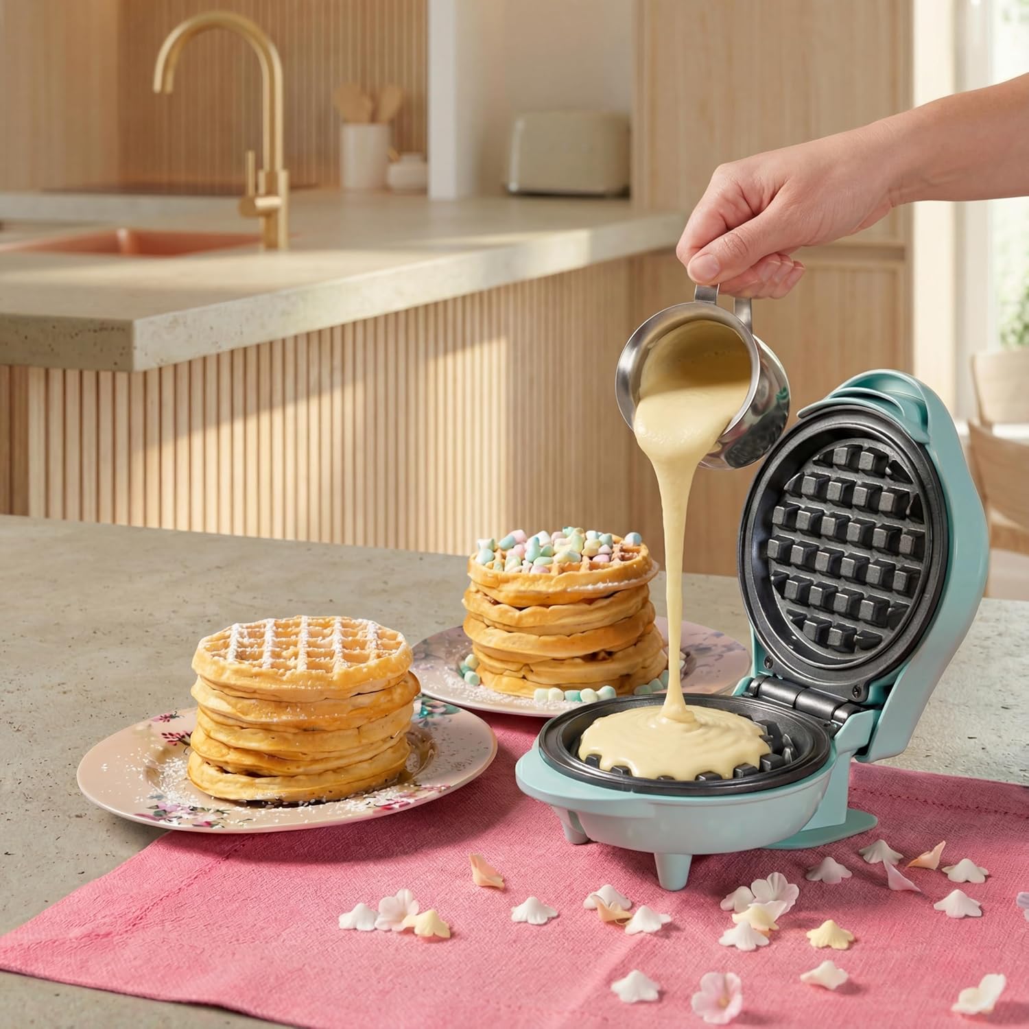 Bestron - Mini gaufrier rétro menthe - compact - revêtement anti-adhésif