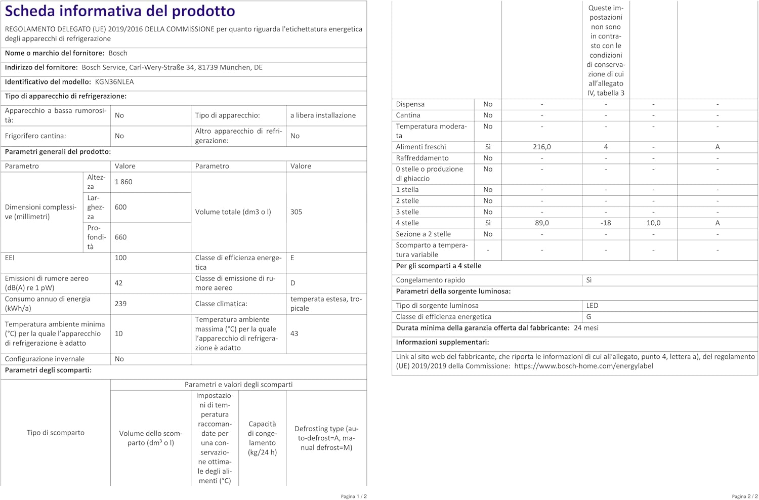 Bosch - combiné Série 2 - 305L, 60x186cm, inox argent - KGN36NLEA