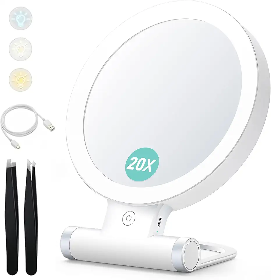 B Beauty Planet - miroir grossissant double face 20x/1x - éclairage LED, écran tactile