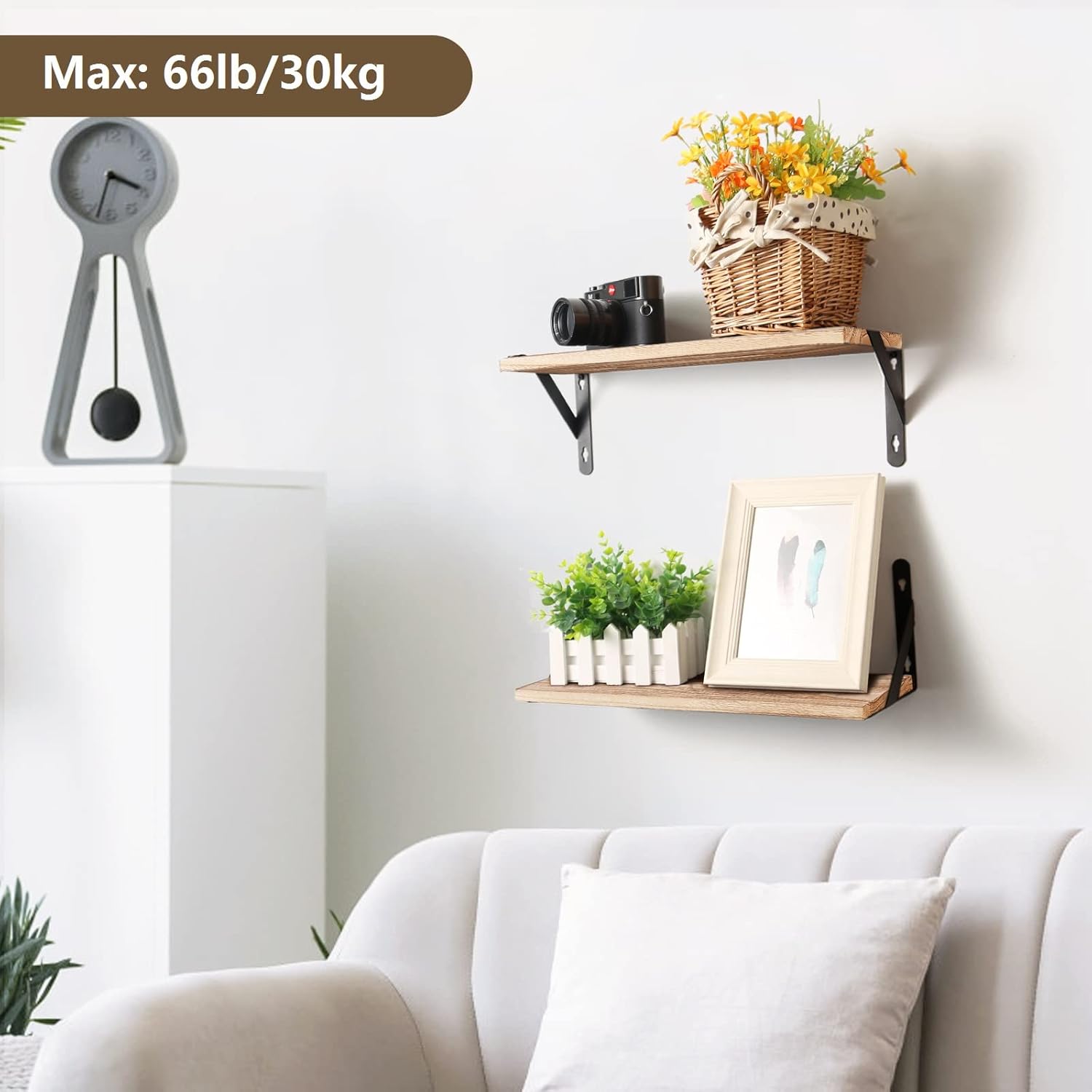 AGM - étagères murales bois, 42,5x15cm, lot 2, multi-pièces