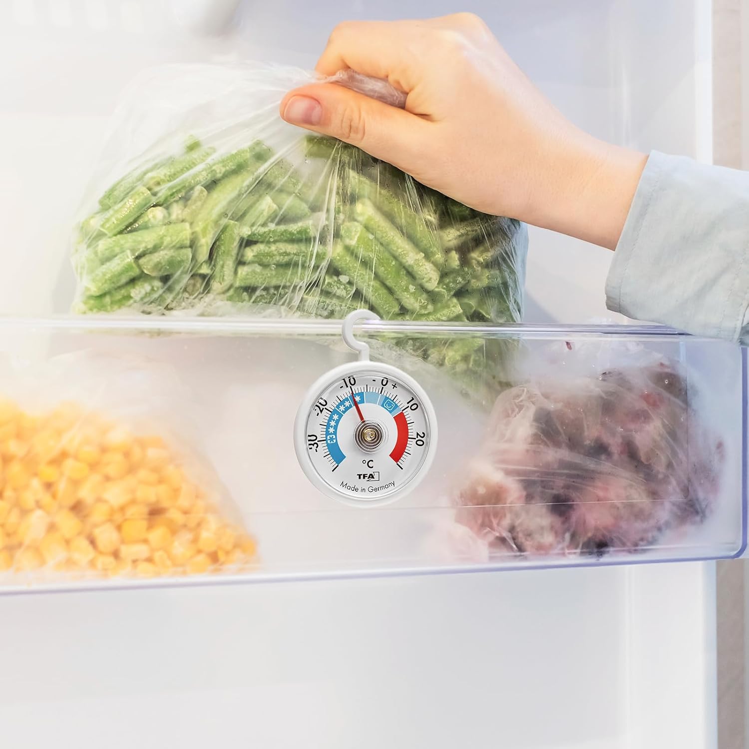 TFA Dostmann - thermomètre analogique, crochet, zones froides, blanc - 14.4005