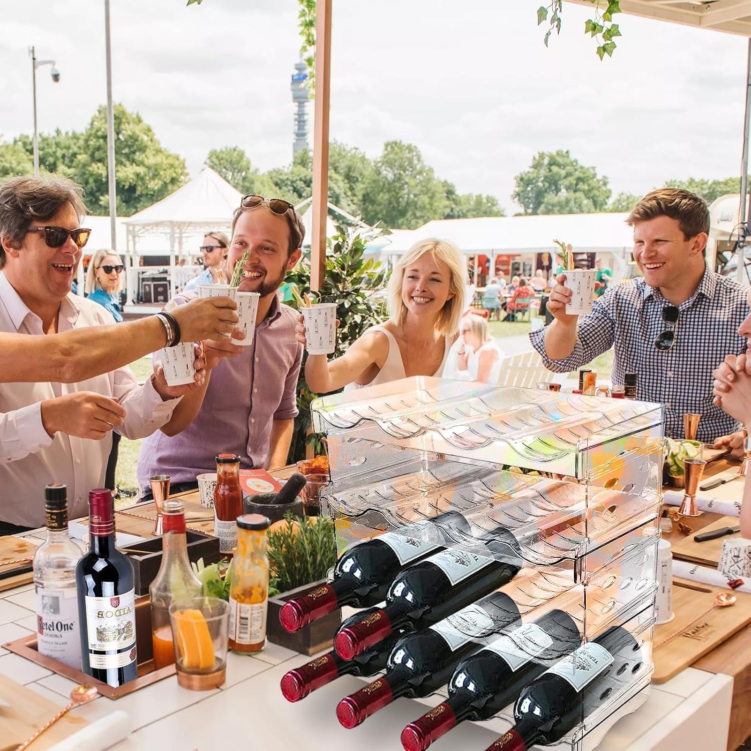 Range-bouteilles empilable - 4 pièces - plastique - 16 bouteilles, rangement frigo