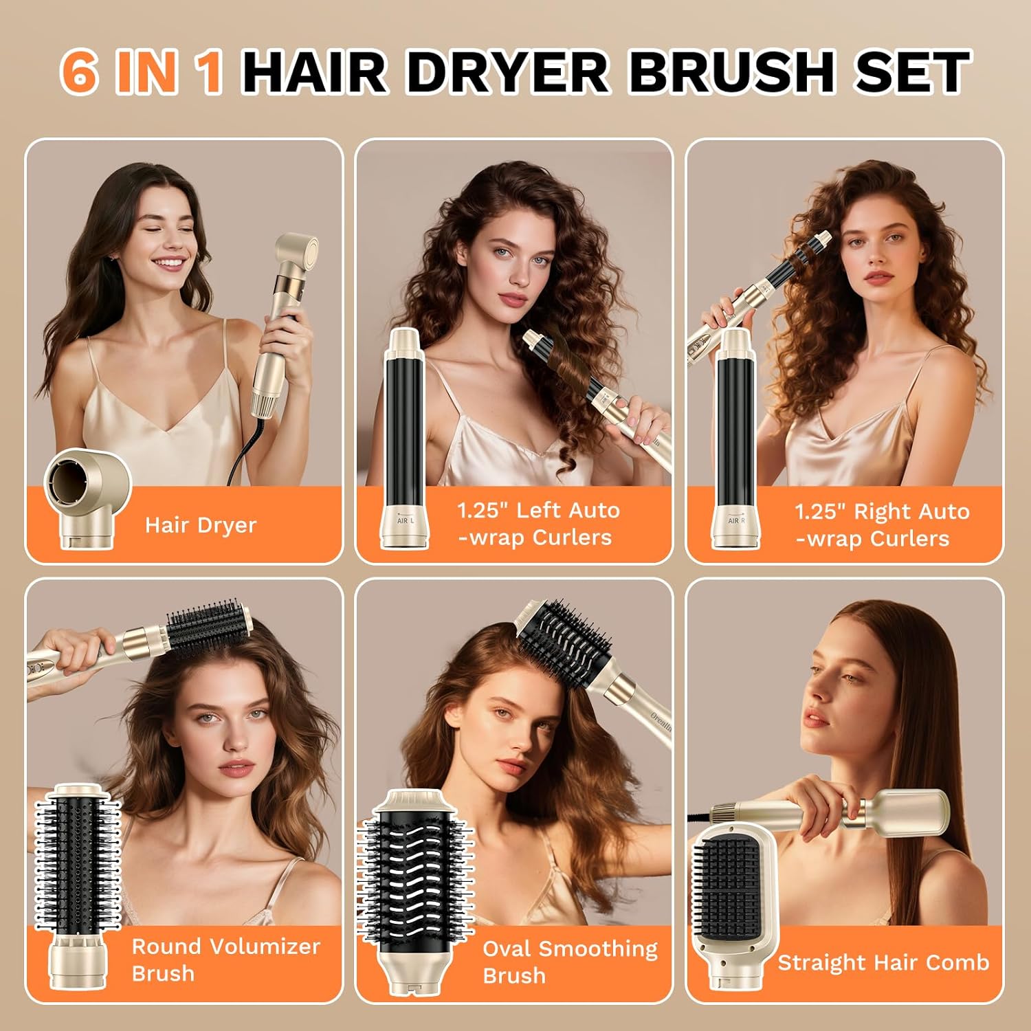 Brosse soufflante 6 en 1 - Air Styler - 11000 tr/min, céramique, ions, séchage et coiffage, sac inclus