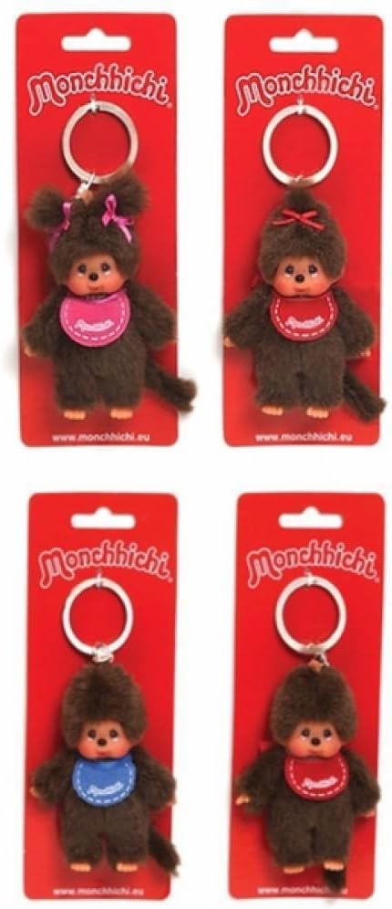 Sekiguchi - Monchhichi Original - 10 cm - Peluche marron, porte-clés, bavoir