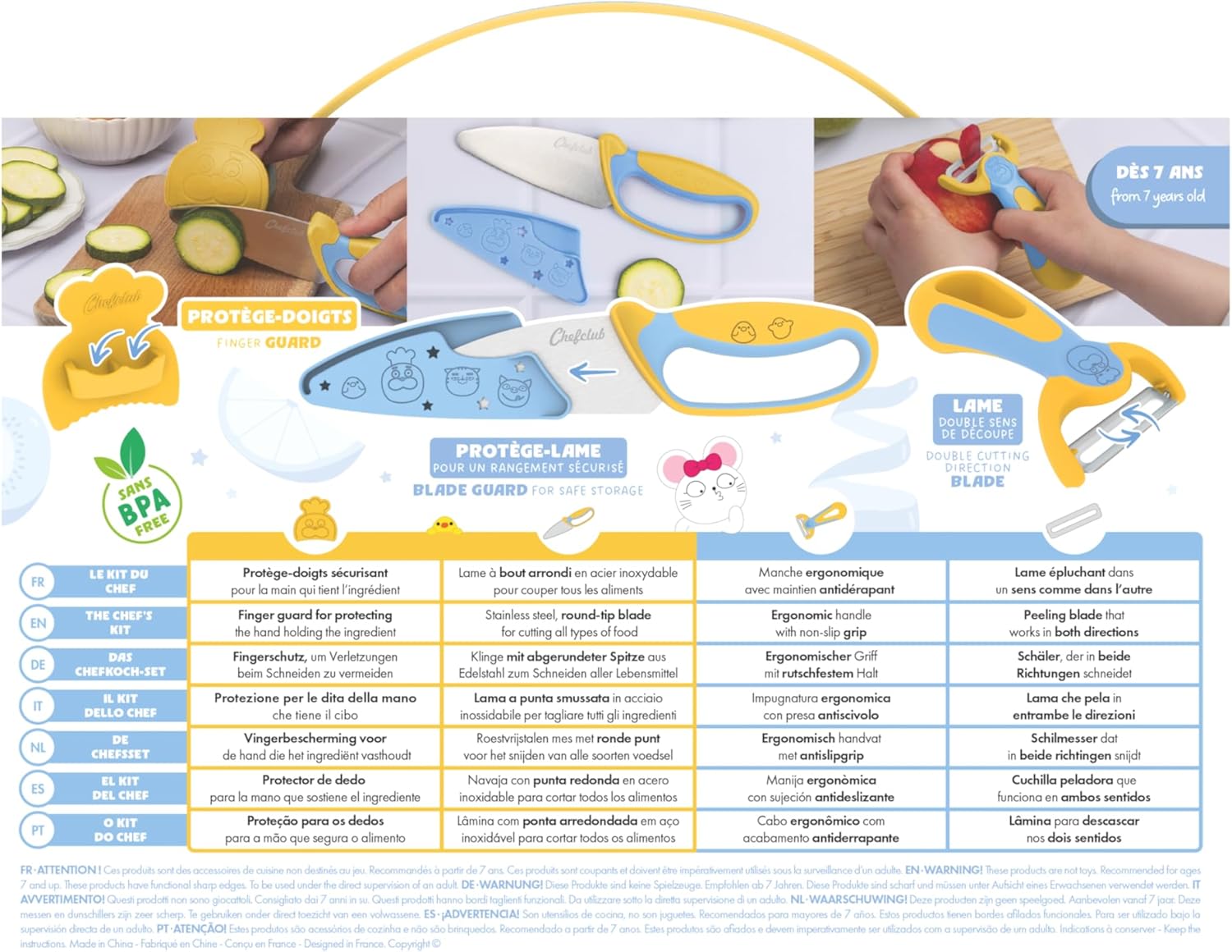 Chefclub - Coffret Kids - couteau éplucheur inox, manches soft, sécurité enfant