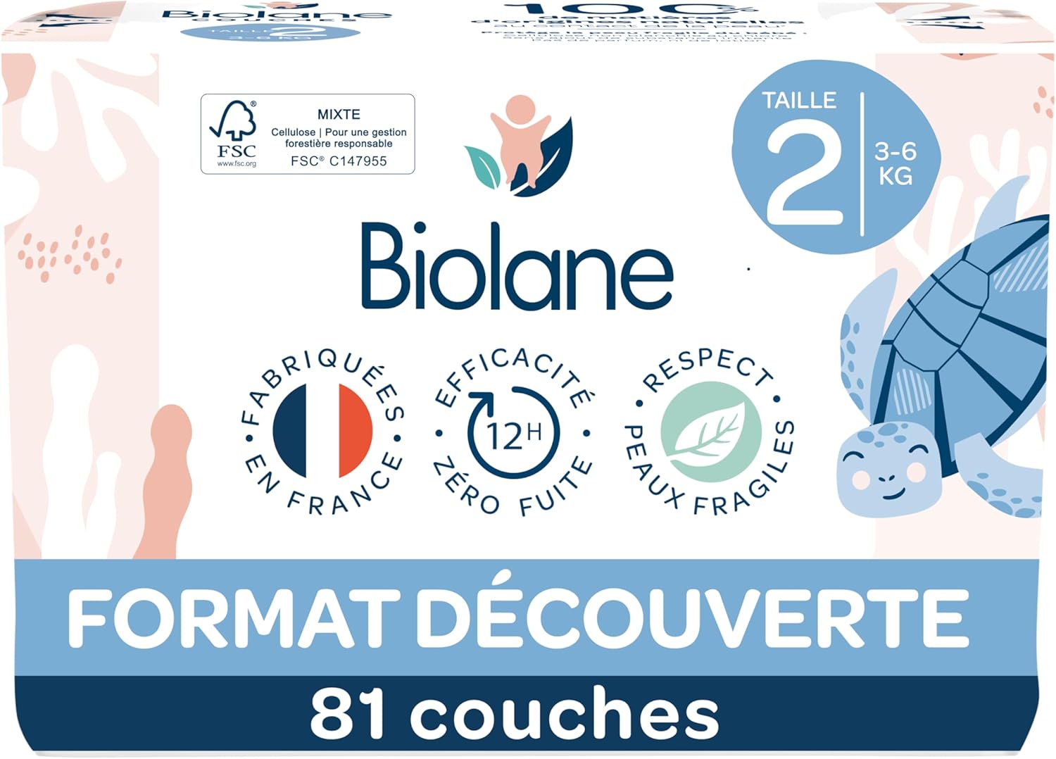 Biolane - Couches bébé Taille 2 3-6kg - Ultra-absorbantes, confort, 81 pièces