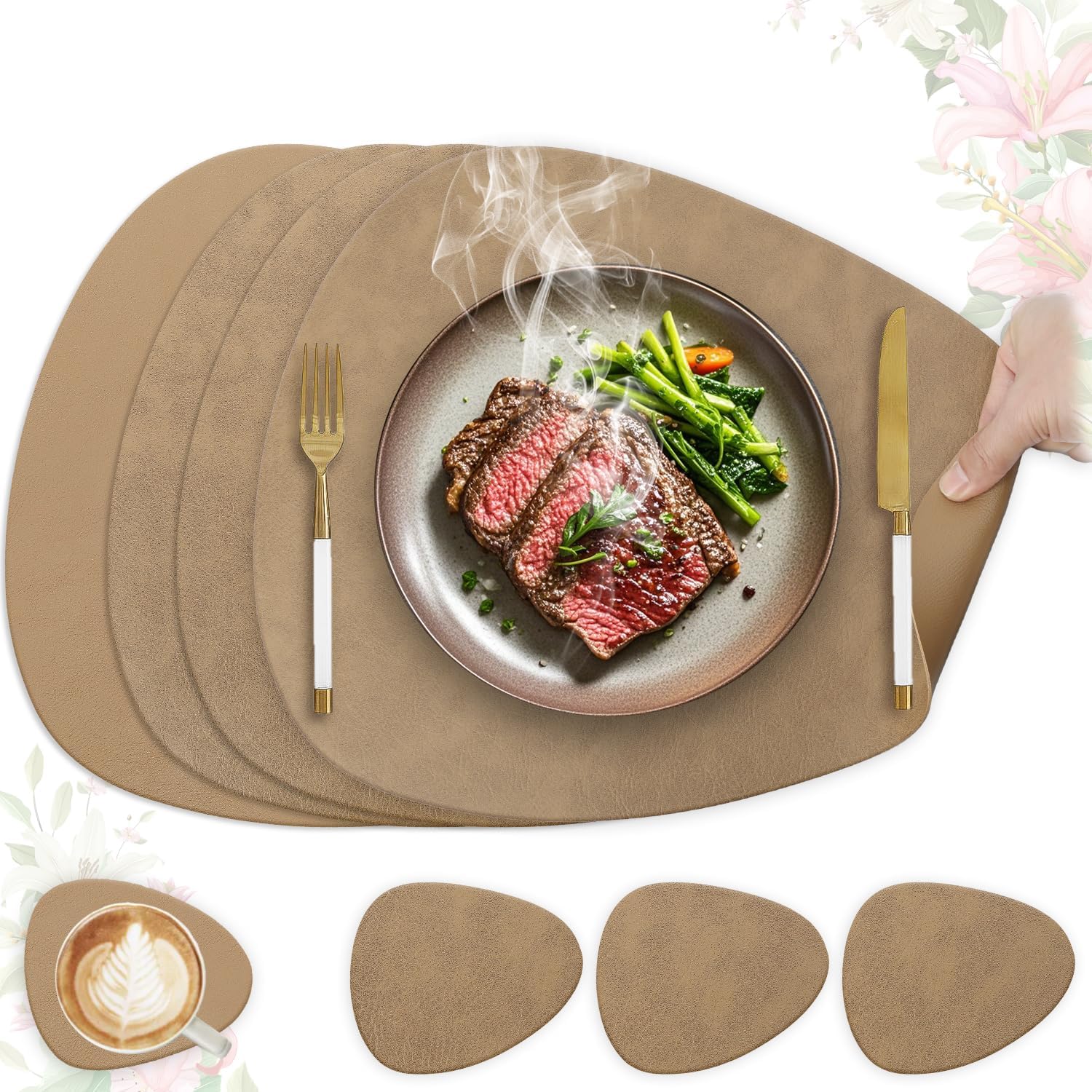 Sets de Table - lot de 4, cuir PU double face, 41x33cm, lavable, antidérapant