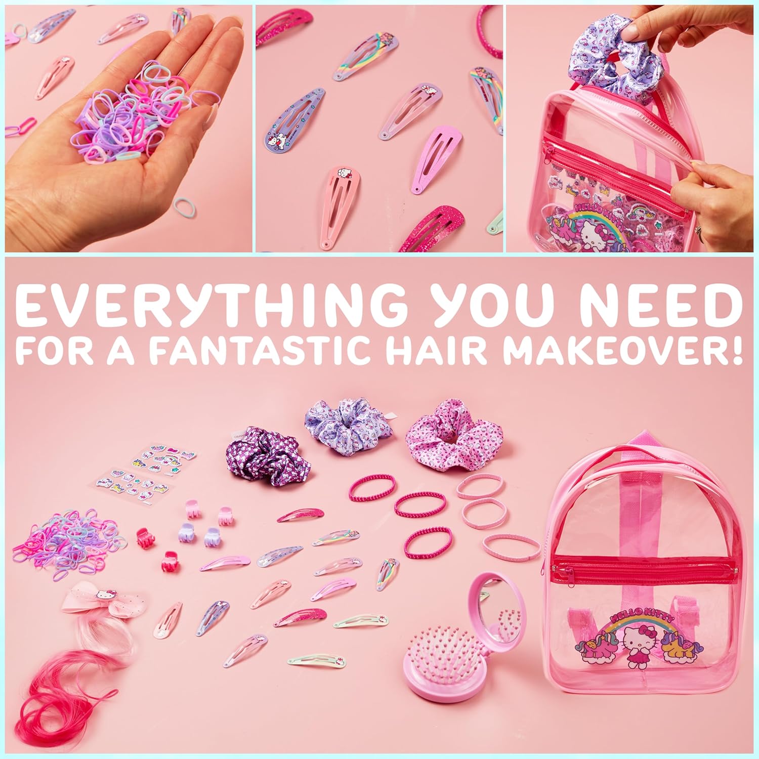 Get Trend - Coffret accessoires Hello Kitty - sac à dos, barrettes, stickers, brosse, élastiques, rose