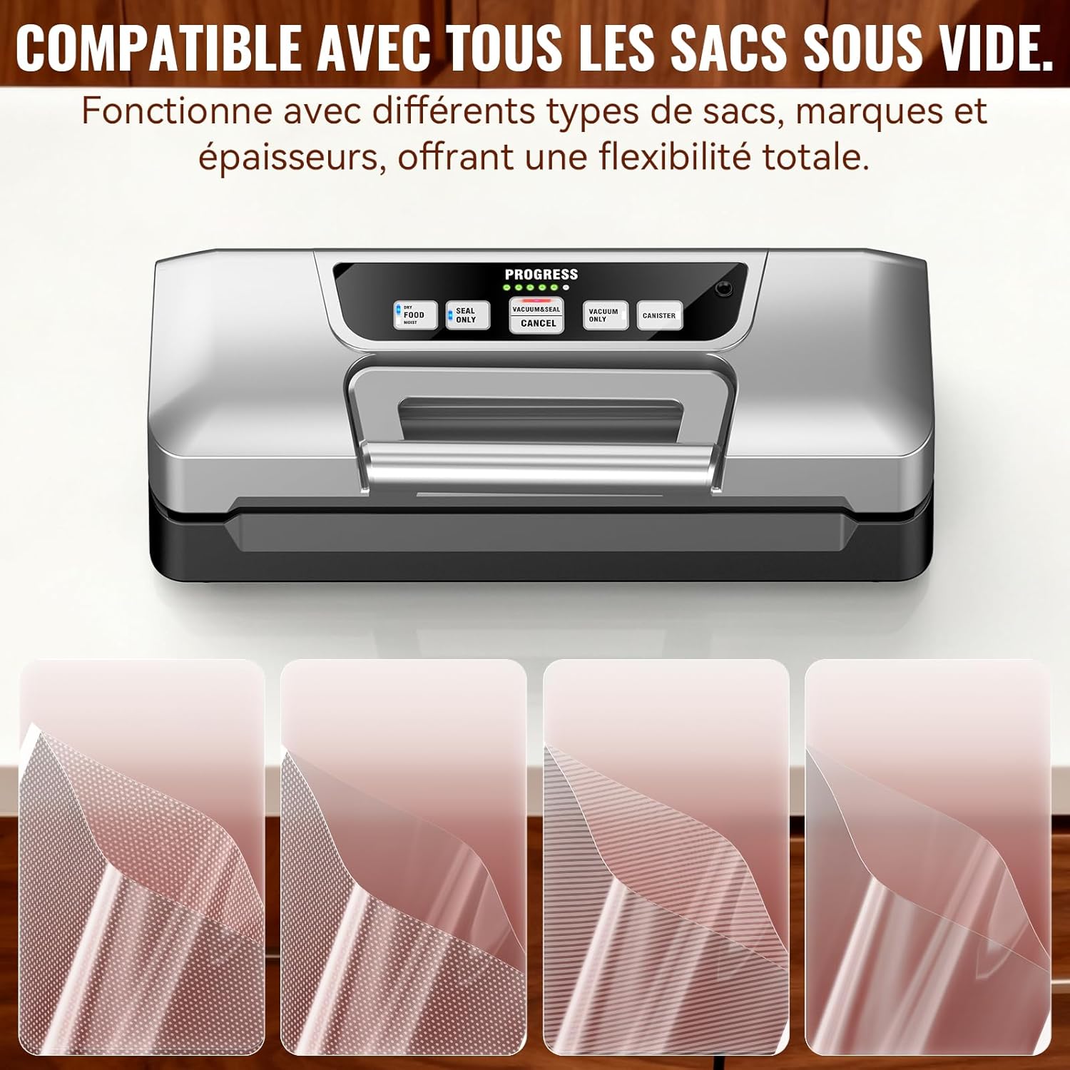 Machine sous vide - double pompe 90kPa, 20L/min - coupe-sacs, LED, sec/humide