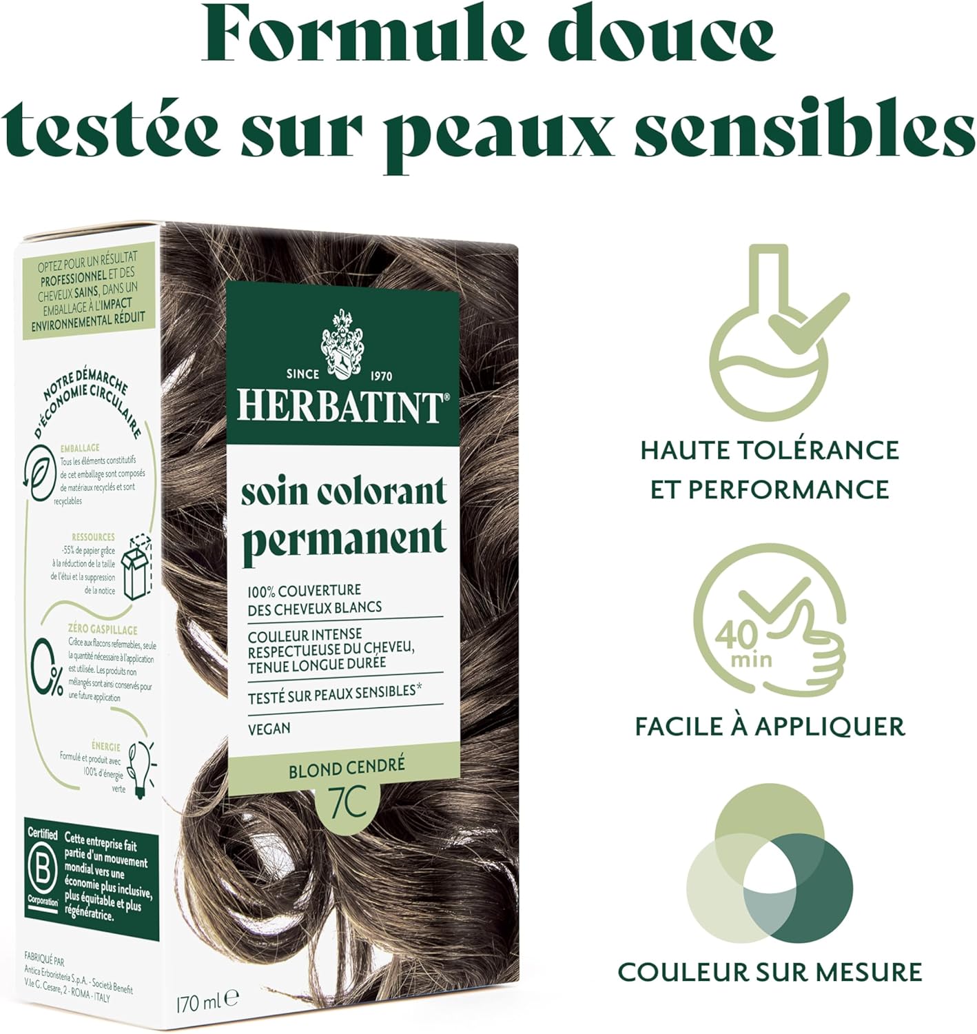 Herbatint - Soin Colorant 170ml - Blond Cendré, sans ammoniaque, 7C