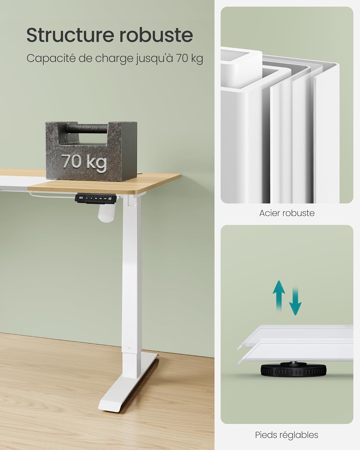 SONGMICS - Bureau électrique réglable 160x70cm, 4 mémoires, LSD026N01