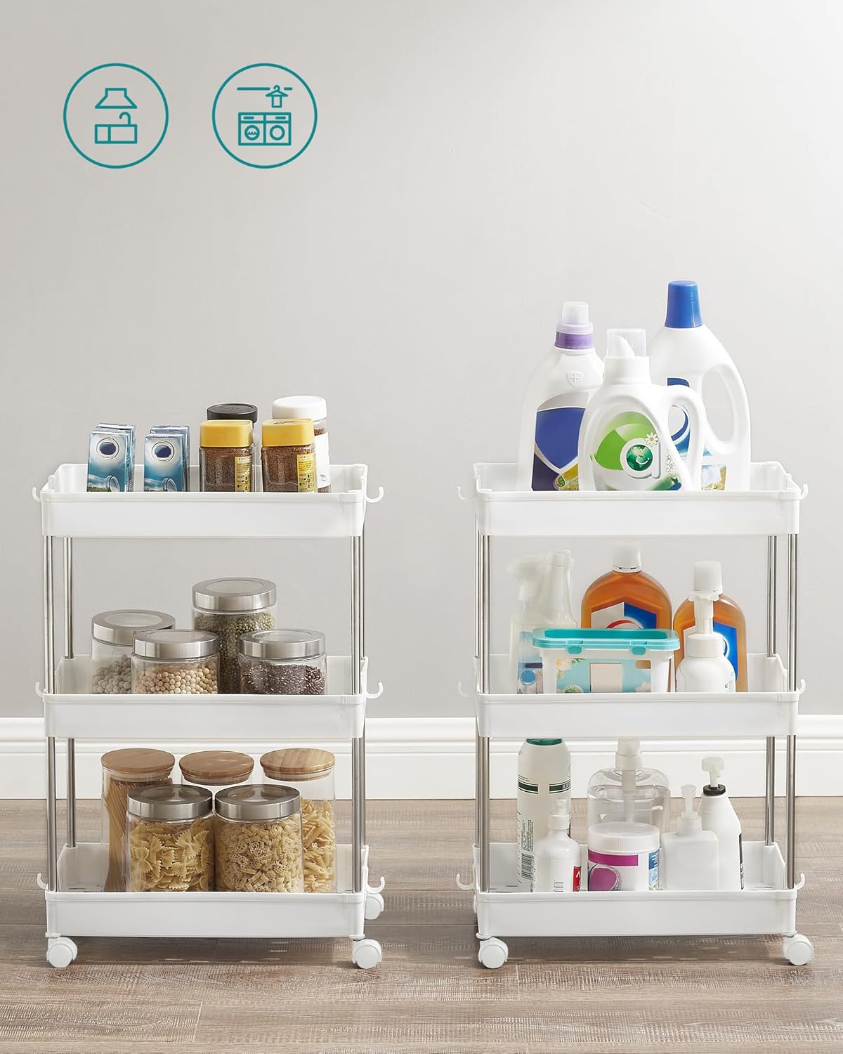 SONGMICS - Chariot de cuisine 3 niveaux, 23,6x42x60,6 cm, acier blanc, KSC009W01