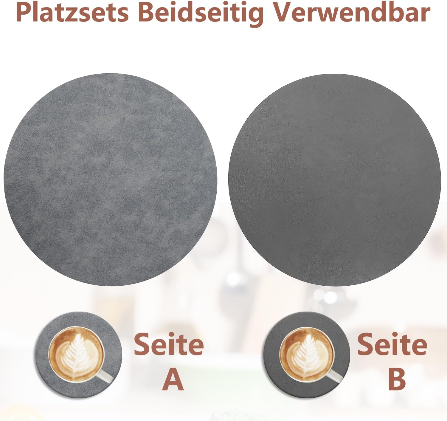 Set de table - lot de 4, PU double face, 36x36cm, lavable, antidérapant