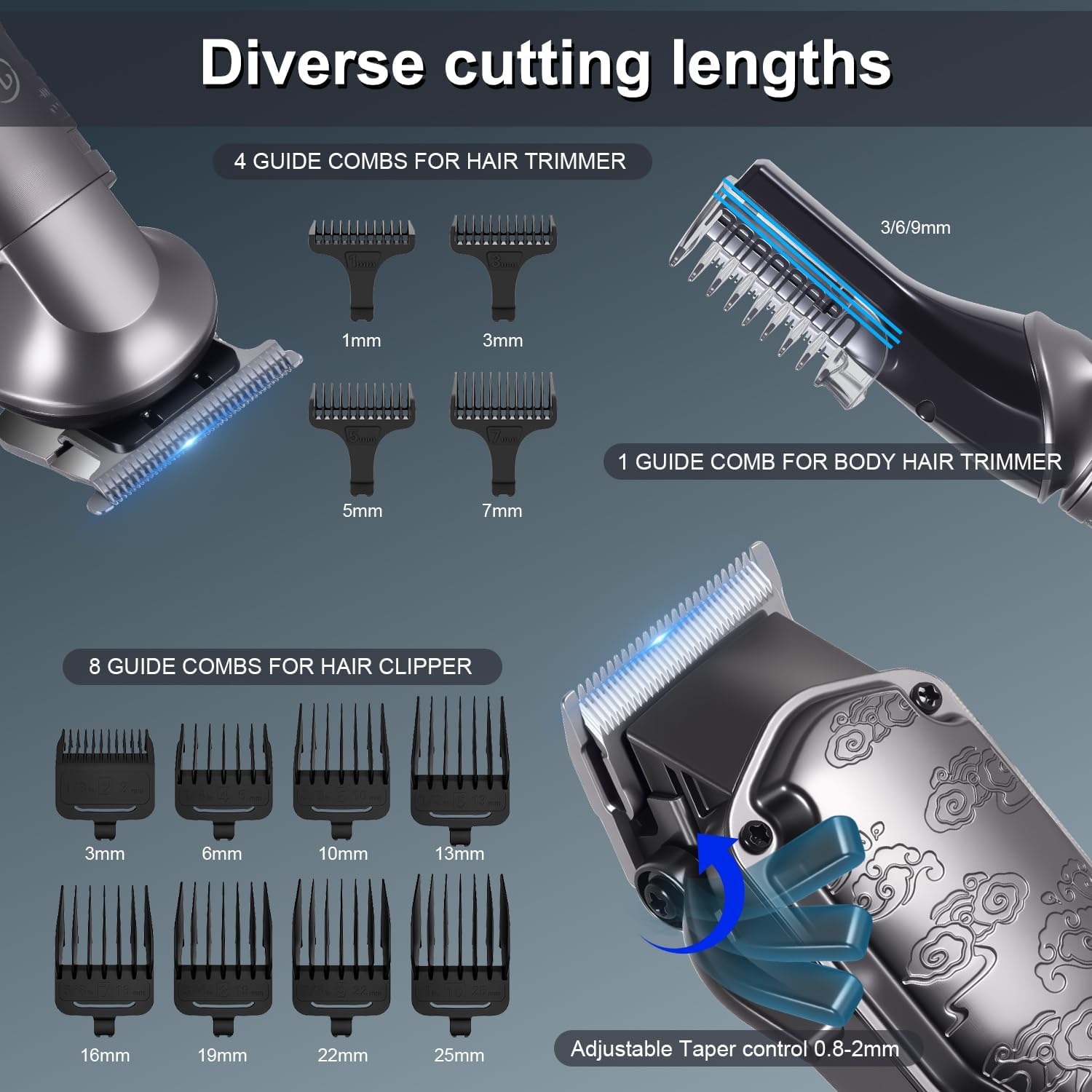 Hatteker - Tondeuse pro homme/barbe/corps, sans fil, lavable, set complet