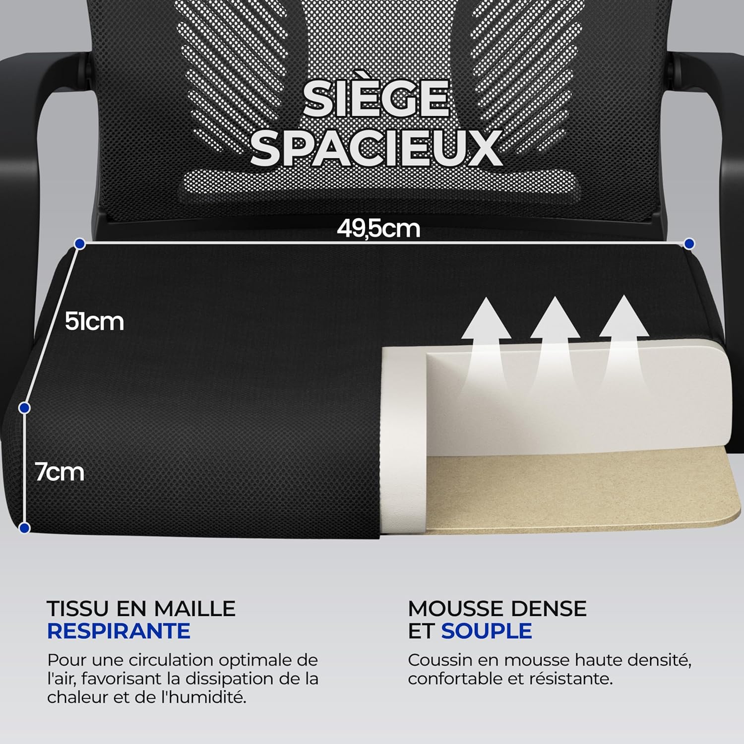 Yaheetech - chaise de bureau réglable 136kg, maille noire, dossier inclinable