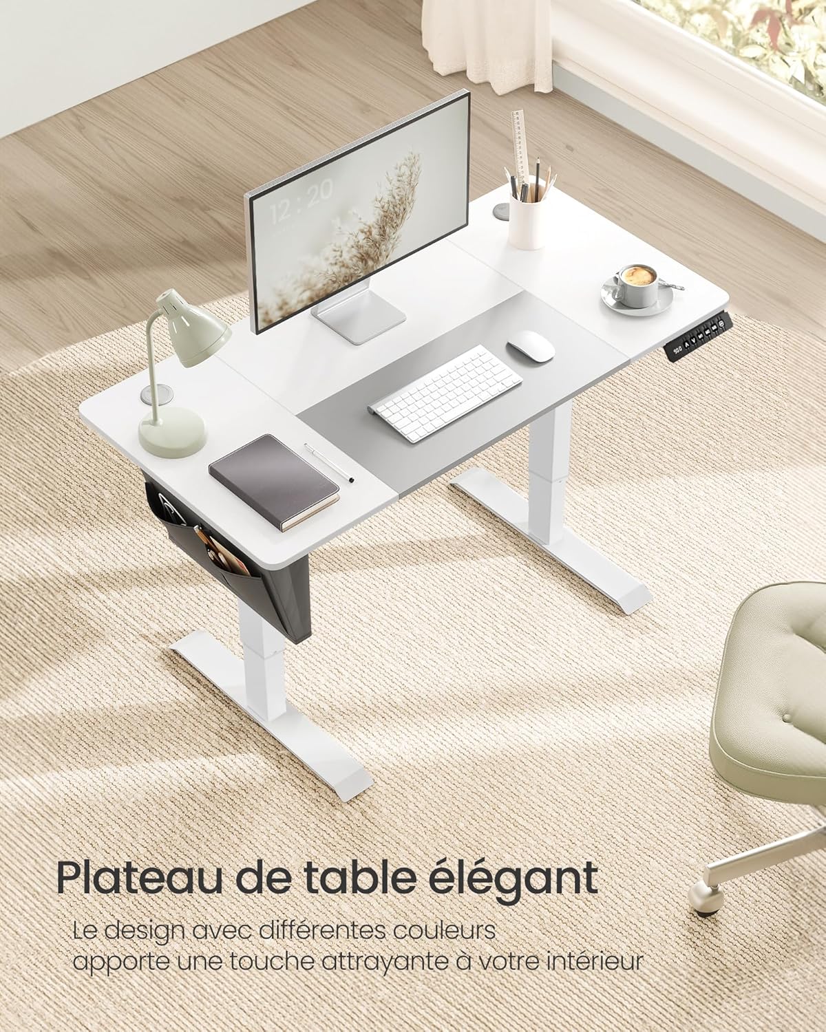 SONGMICS - bureau électrique assis-debout, 120x60 cm, 4 mémoires, LSD015W02